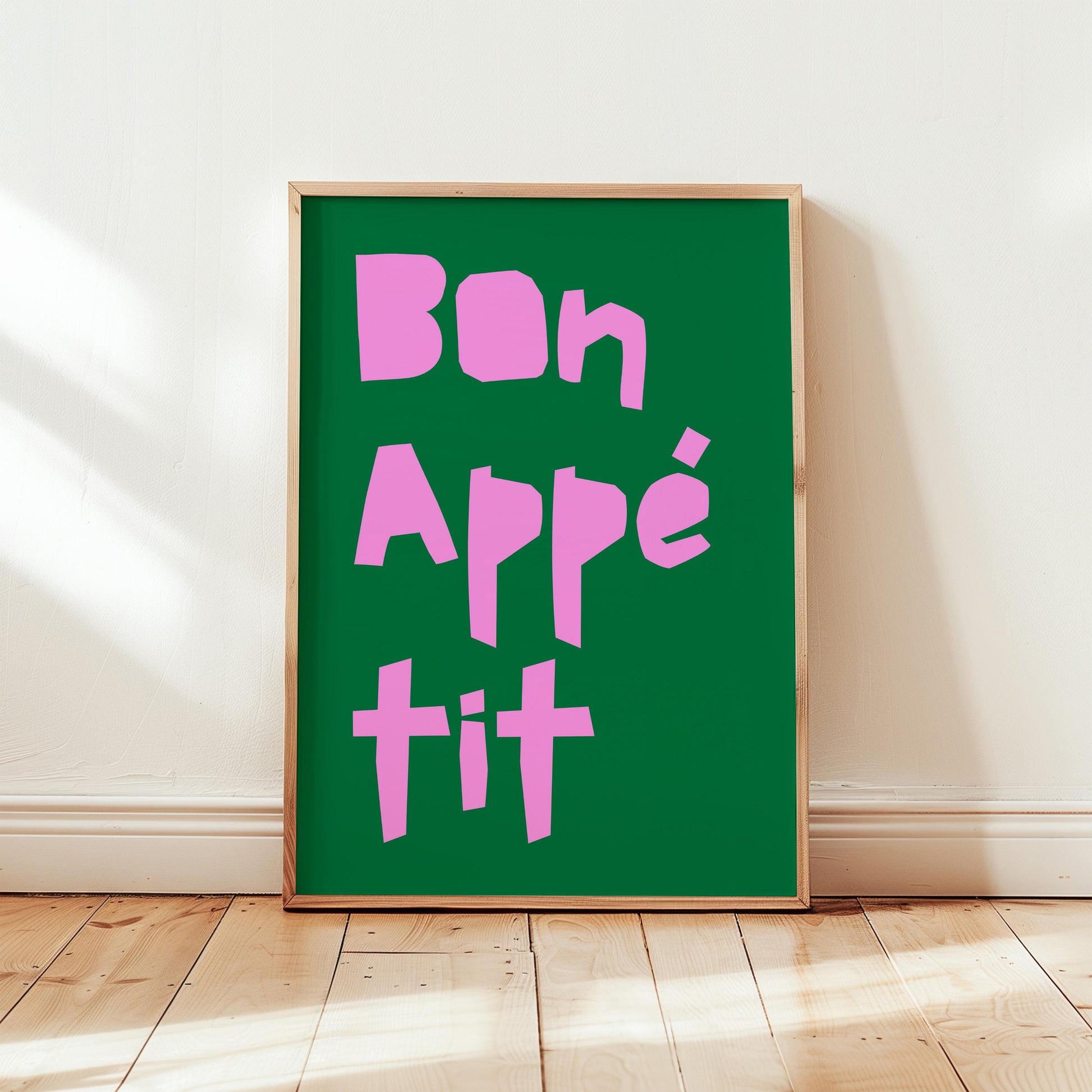 Bon Appétit Poster | Stylish Pink & Green Typography Print to Add a Warm Touch to Your Living Room | Cute Kitchenposter | Modern Wall Art