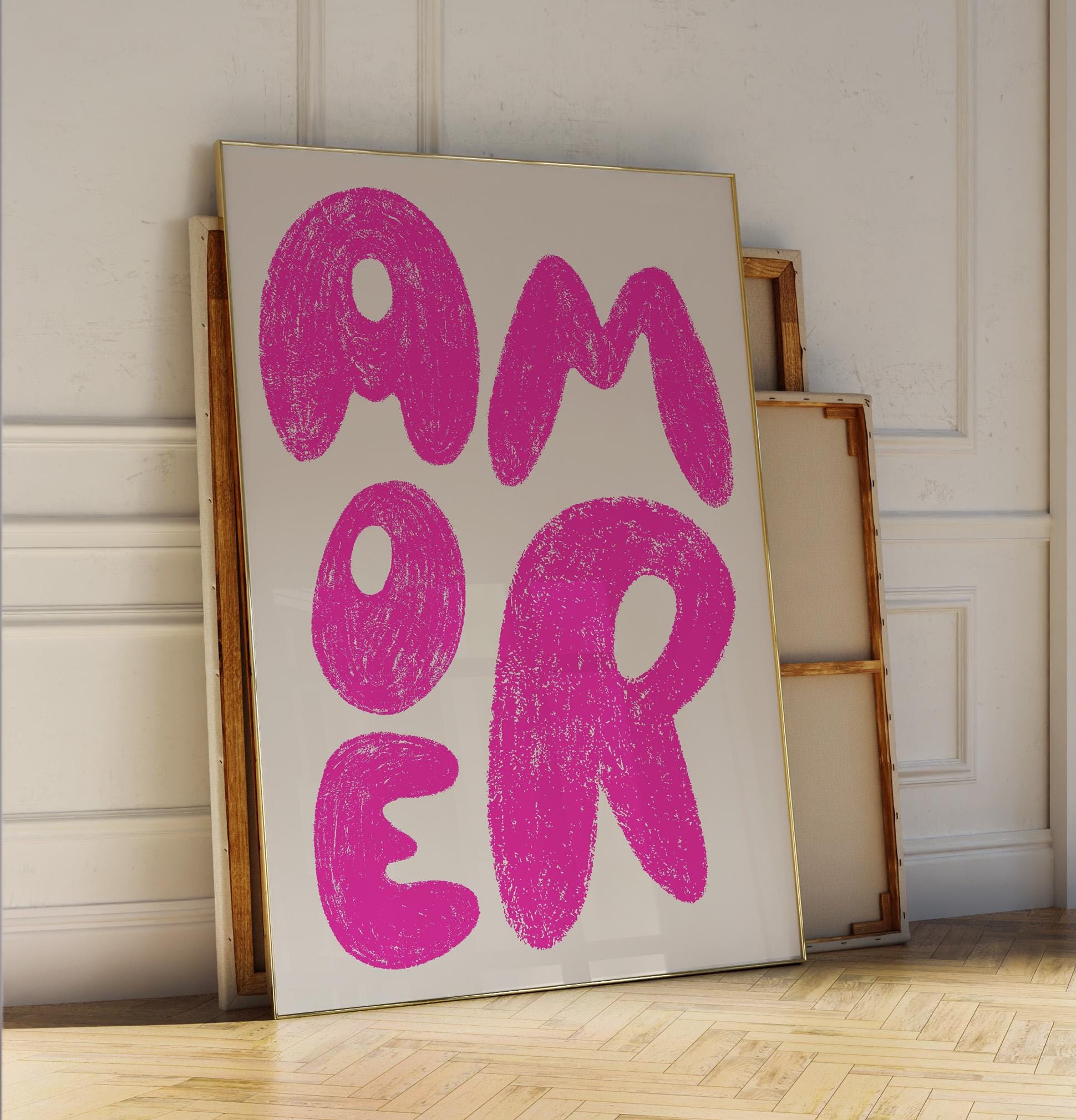 Amore Pink Poster | Love Wall Art | Brushstroke Typography | Gift Valentines Wedding | Modern Minimalist Art
