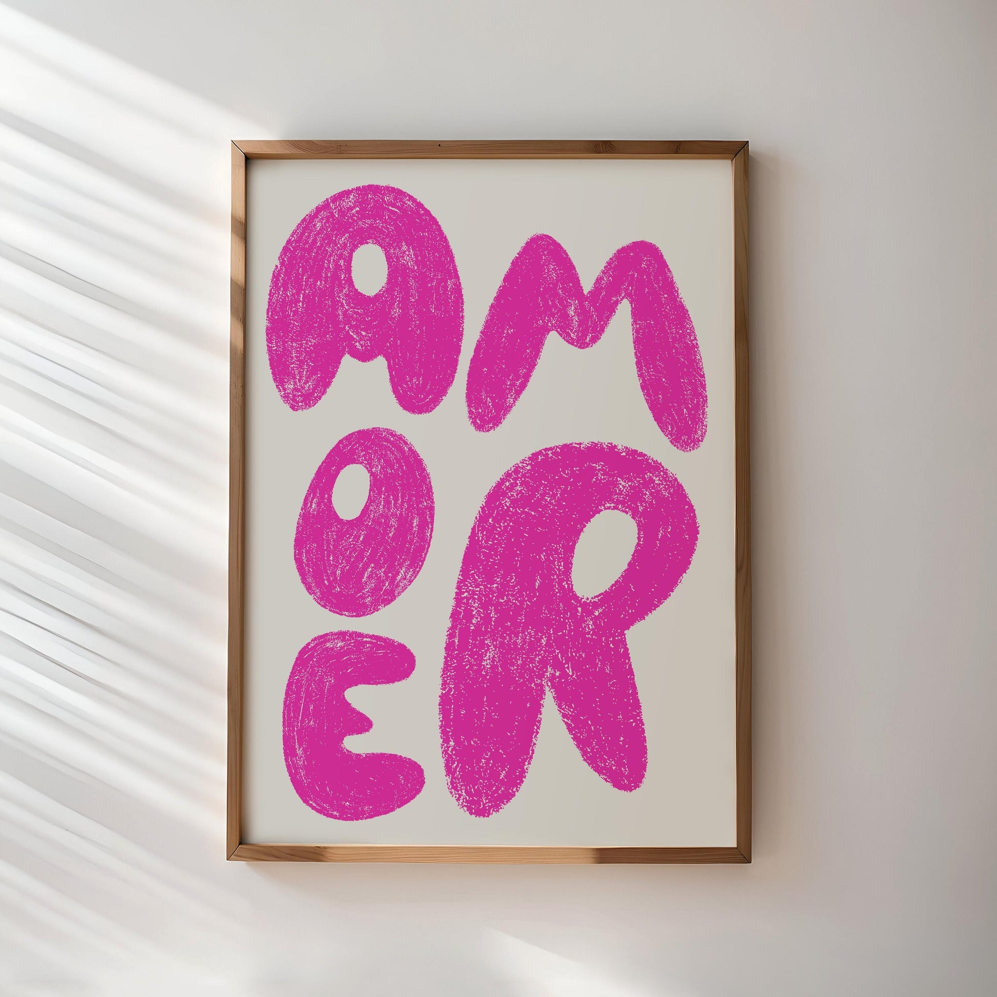 Amore Pink Poster | Love Wall Art | Brushstroke Typography | Gift Valentines Wedding | Modern Minimalist Art