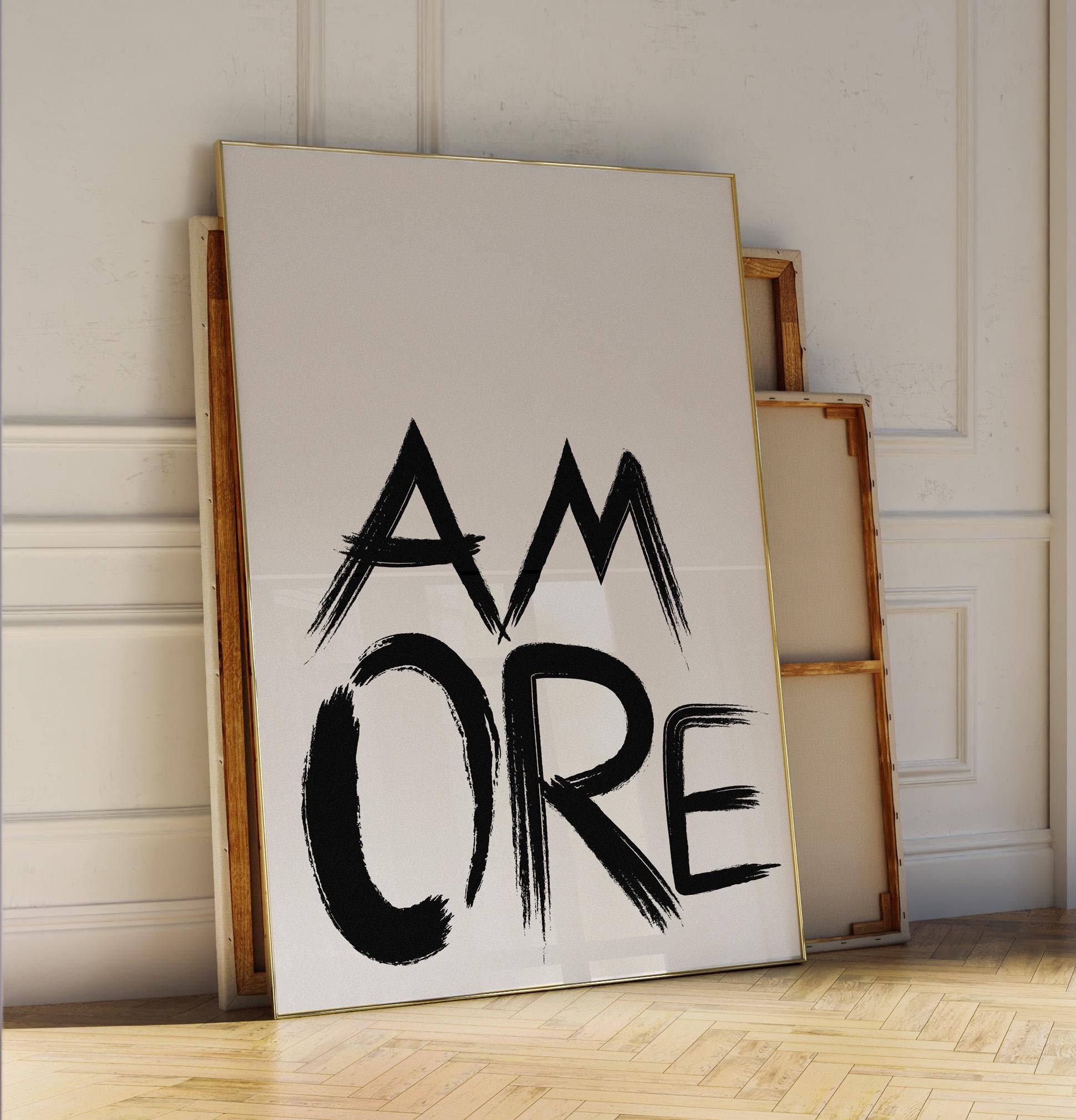 Amore Poster | Love Wall Art | Brushstroke Typography | Gift Valentines Wedding | Modern Minimalist Art