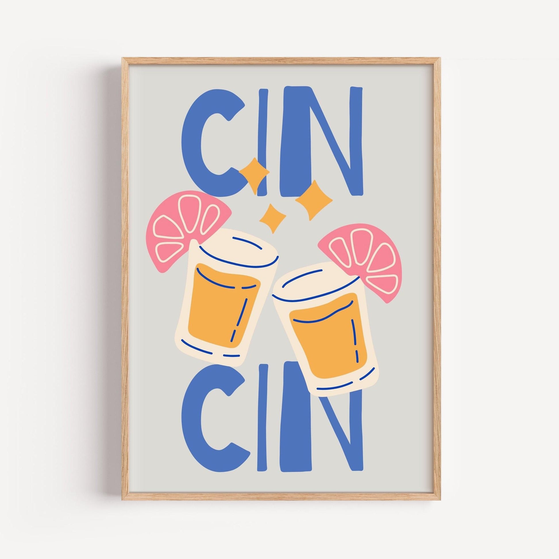 CIN CIN Kitchen Poster | Italian Cheers Wall Art | Cocktail Print Decor | Funny Summer Drink Gift | Retro Illustration Poster