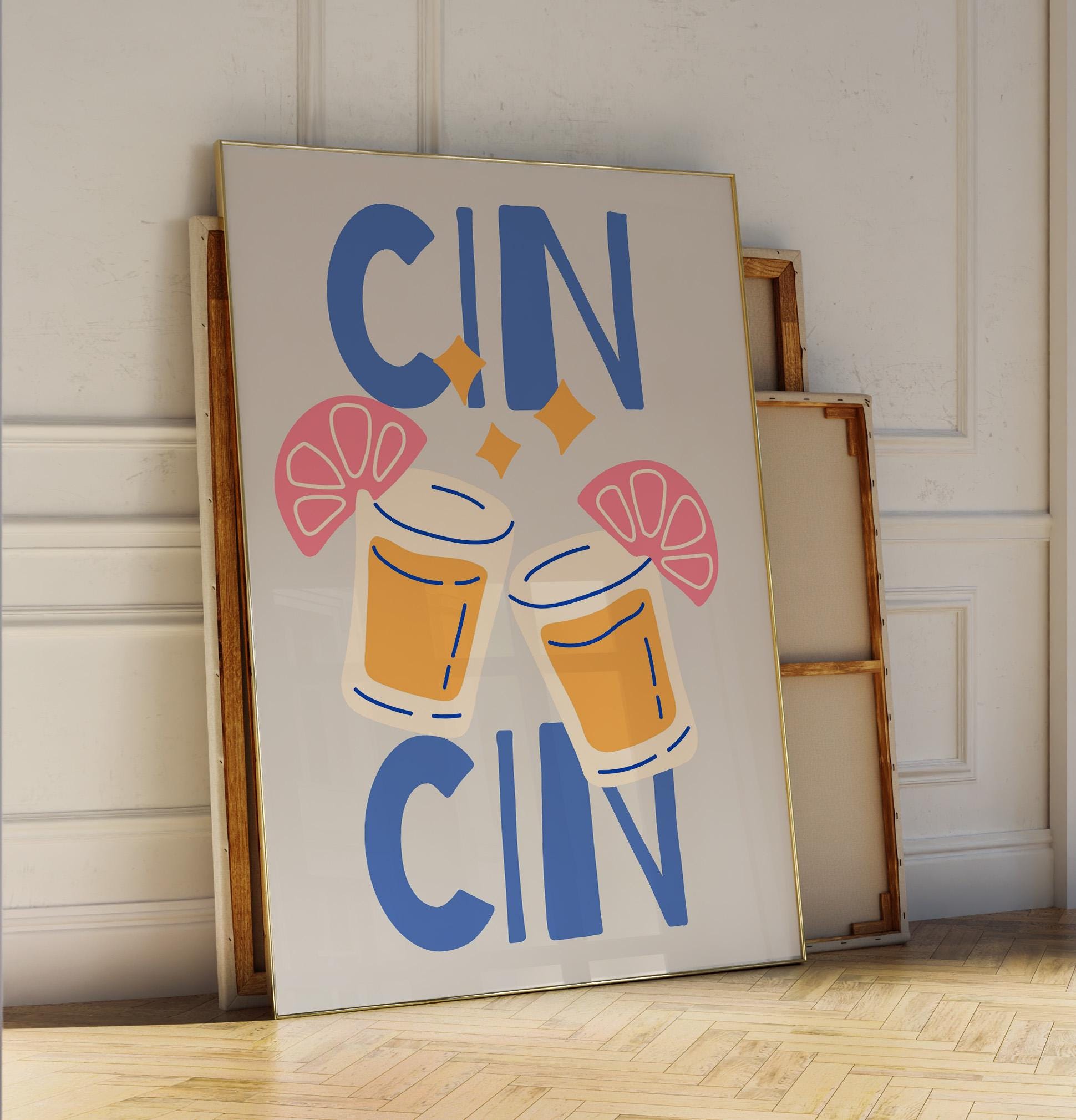 CIN CIN Kitchen Poster | Italian Cheers Wall Art | Cocktail Print Decor | Funny Summer Drink Gift | Retro Illustration Poster