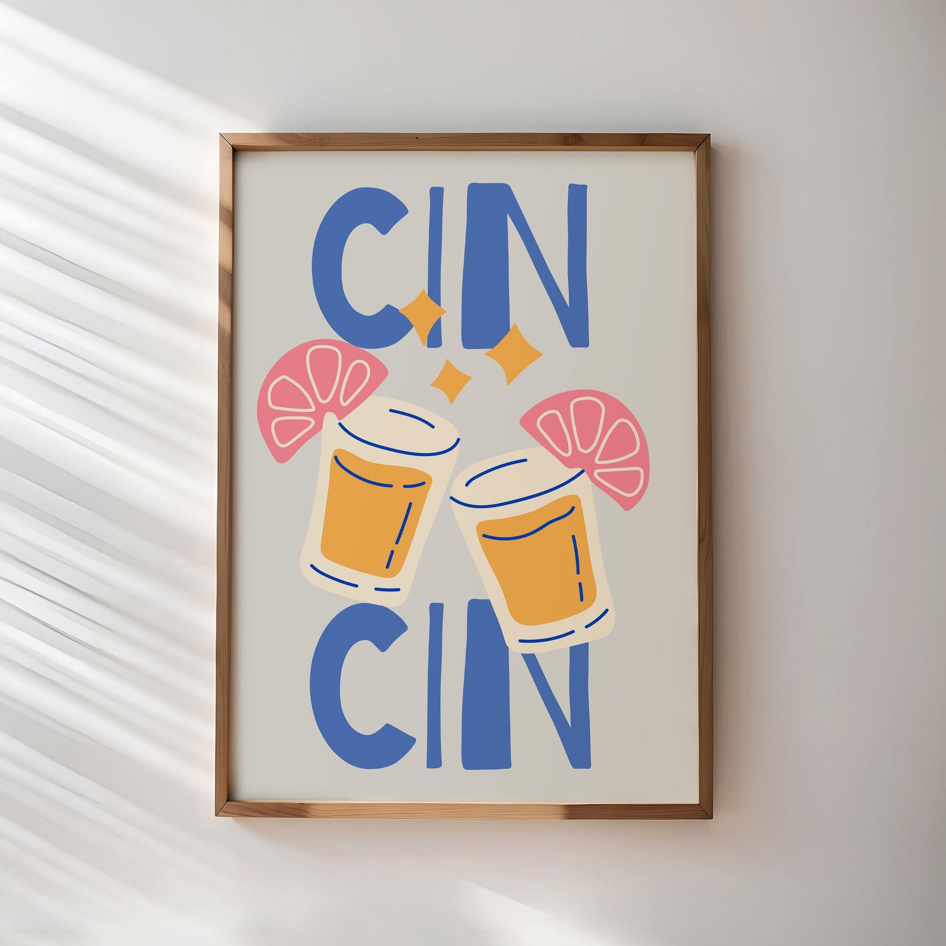 CIN CIN Kitchen Poster | Italian Cheers Wall Art | Cocktail Print Decor | Funny Summer Drink Gift | Retro Illustration Poster