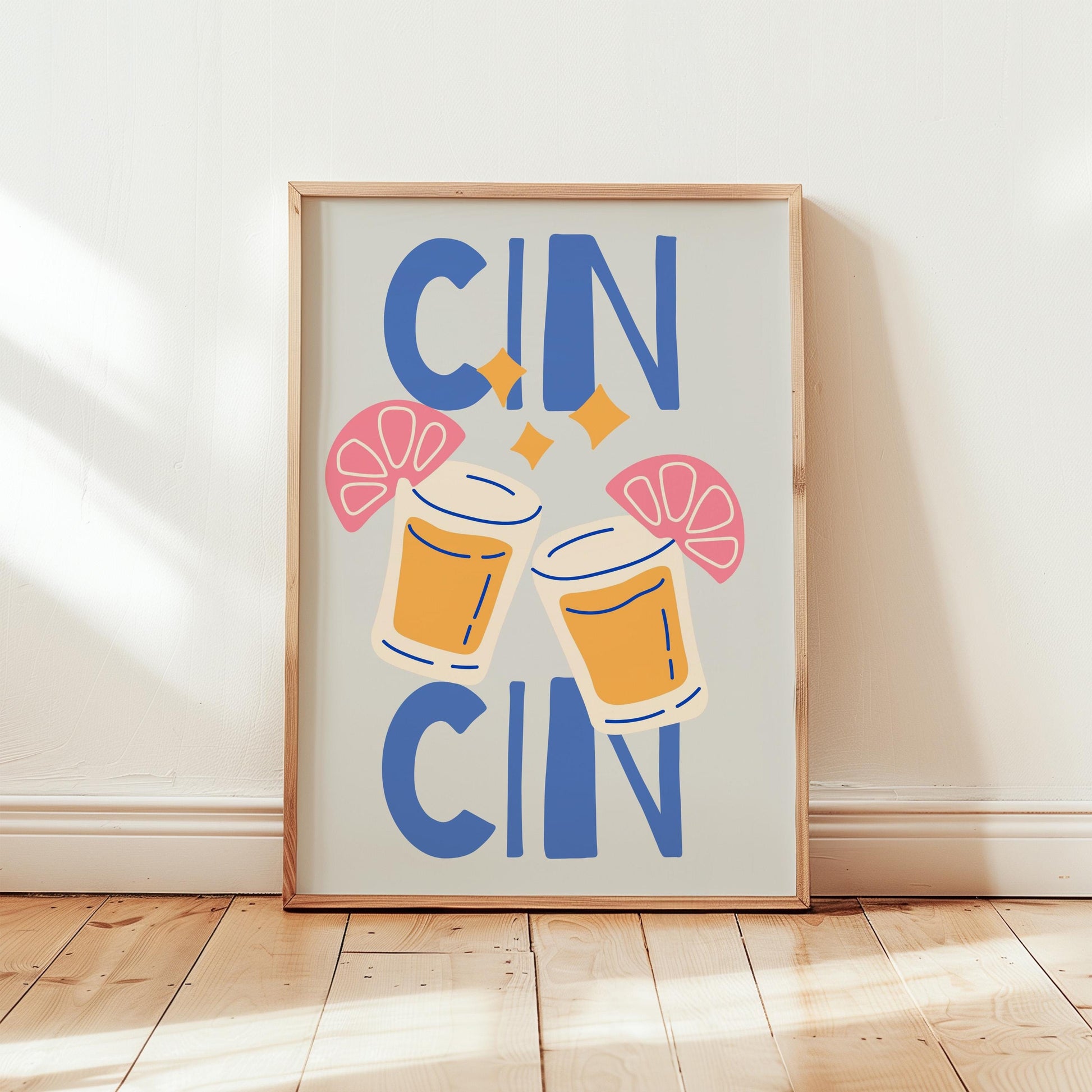 CIN CIN Kitchen Poster | Italian Cheers Wall Art | Cocktail Print Decor | Funny Summer Drink Gift | Retro Illustration Poster
