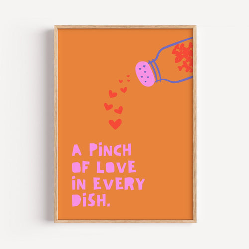 A Pinch of Love Poster | Cooking Poster, Food Art Print | Gift for Food Lovers, Chefs | Bold Retro Illustration