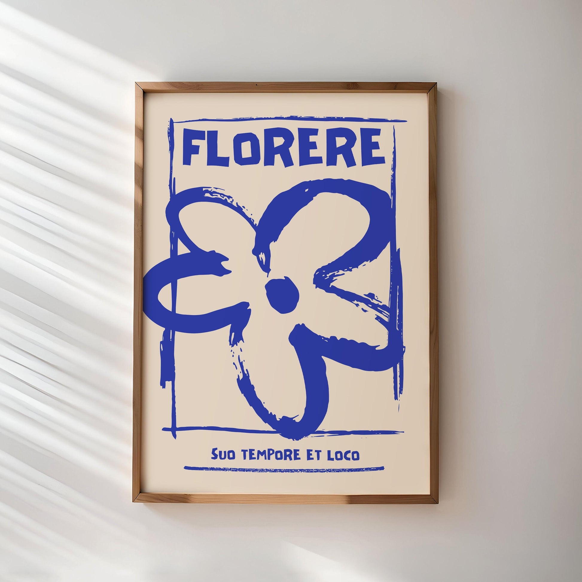 Deep Sea Blue Flower Drawing | Abstract Floral Art Print | Botanical Illustration Poster | Gift Nature Lovers Living Room | Minimal Lineart