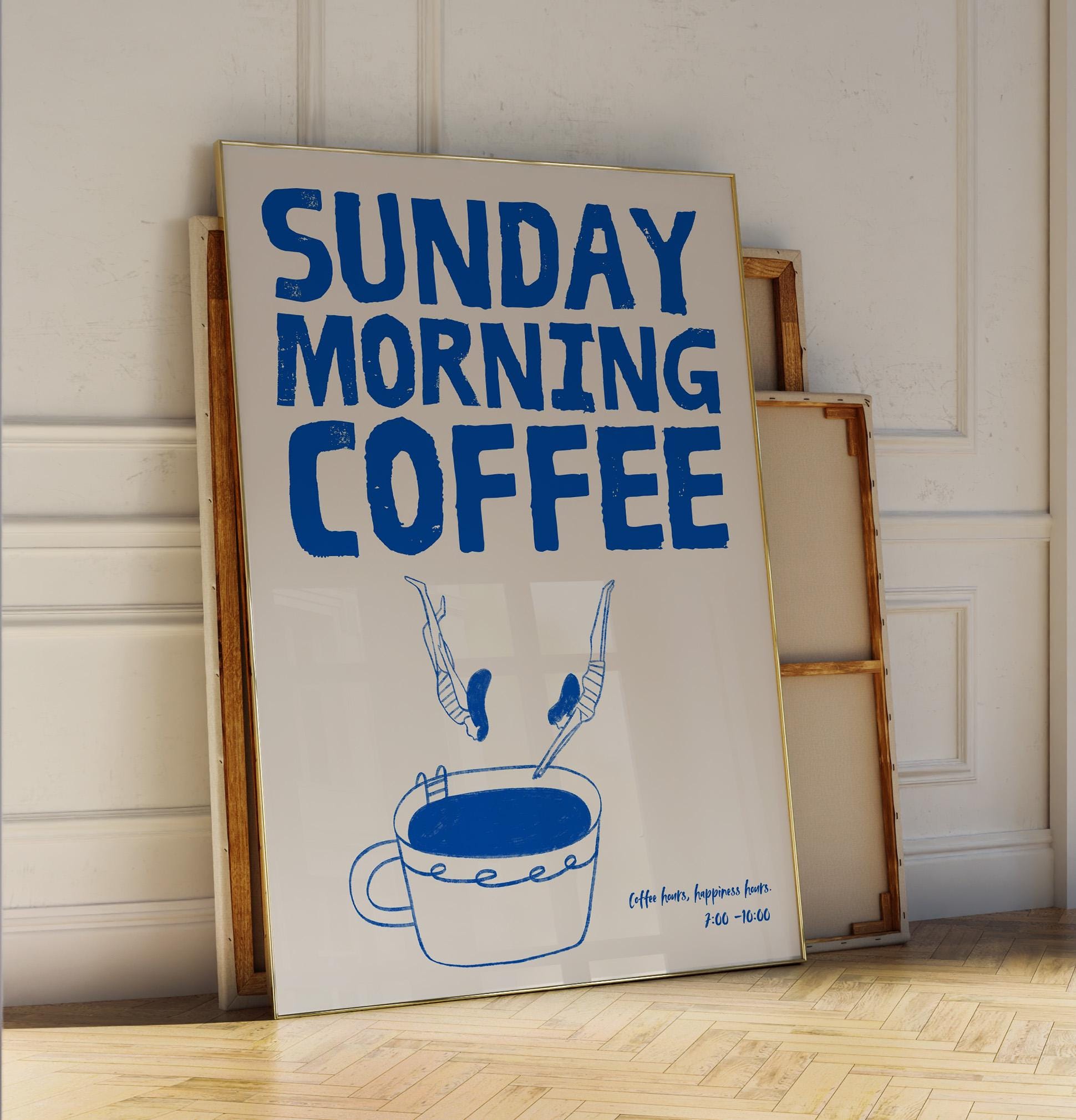 Blue Sunday Morning Coffee Poster | Minimalist Coffee Art Print | Modern Wall Decor | Gift for Coffee Lovers | Digital Download
