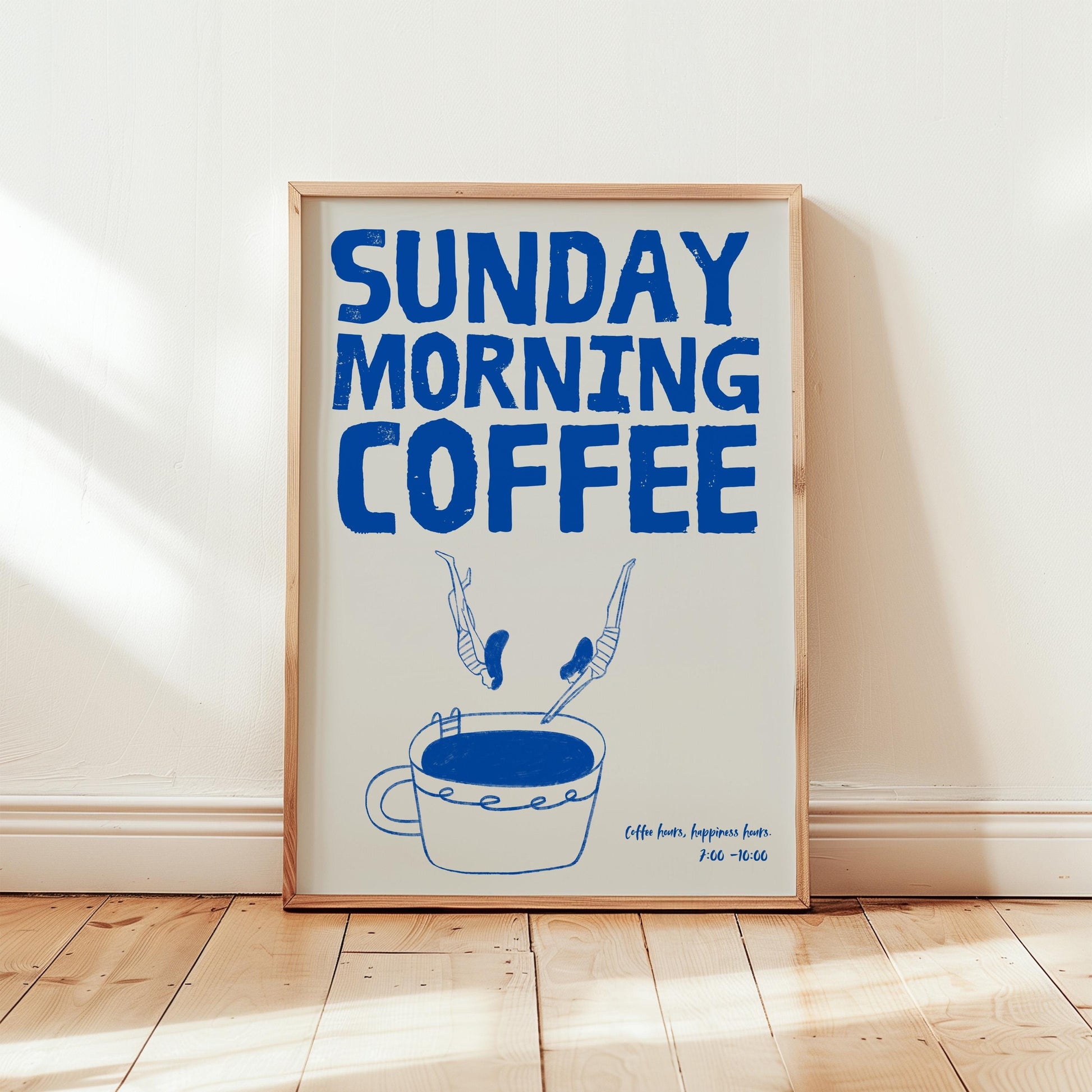 Blue Sunday Morning Coffee Poster | Minimalist Coffee Art Print | Modern Wall Decor | Gift for Coffee Lovers | Digital Download