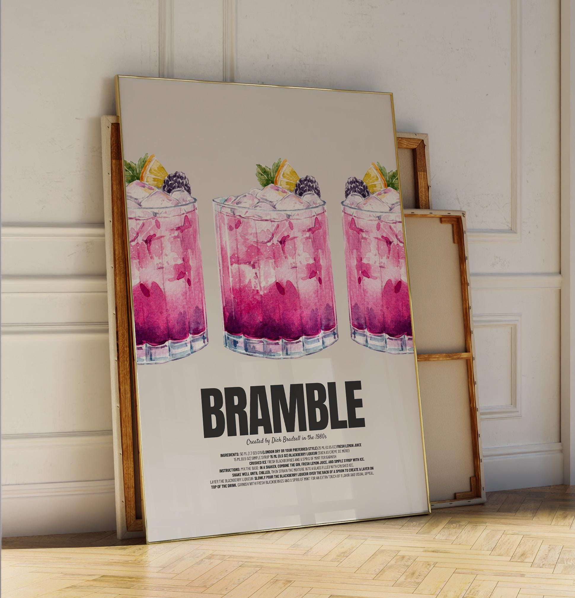 Bramble Cocktail Poster | Watercolor Cocktail Print | Bar Wall Decor | Bramble Recipe Print | Mixology Art | Kitchen Wall Art