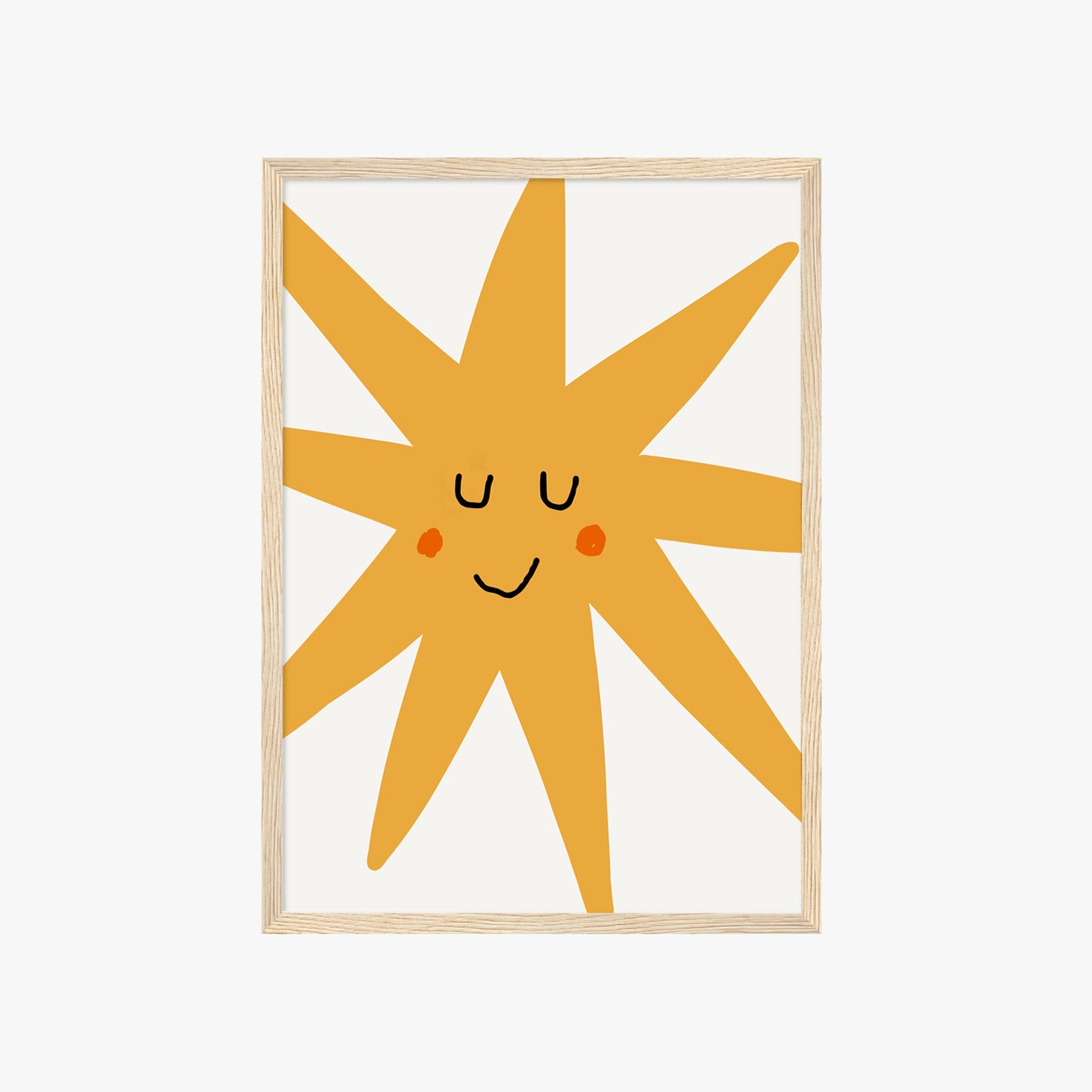 Minimalistisches Sonne Poster für das Kinderzimmer in warmem Gelb mit freundlichem Gesicht, moderne skandinavische Wandkunst für Babyzimmer, Spielzimmer oder liebevoll gestaltete Wohnräume mit heller, ruhiger Atmosphäre