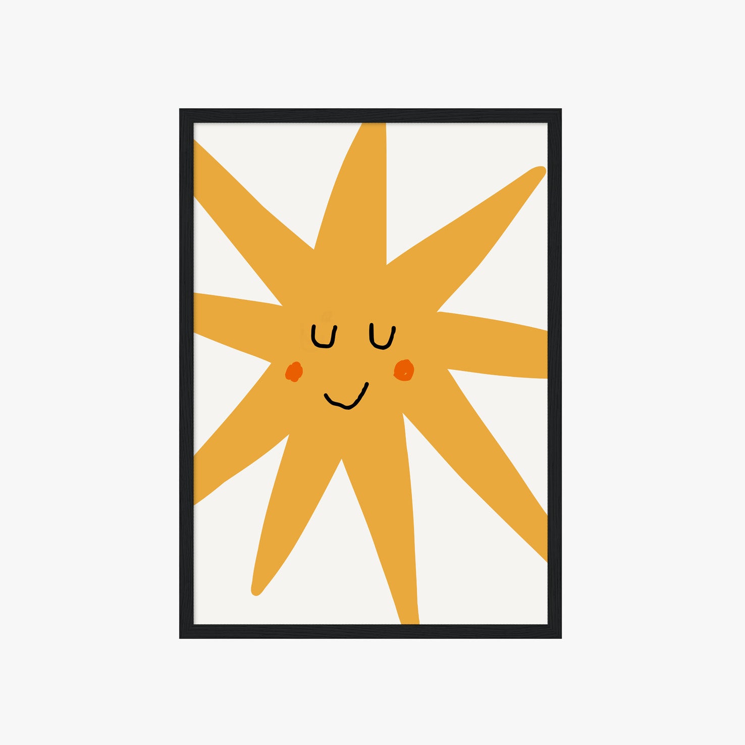 Minimalistisches Sonne Poster für das Kinderzimmer in warmem Gelb mit freundlichem Gesicht, moderne skandinavische Wandkunst für Babyzimmer, Spielzimmer oder liebevoll gestaltete Wohnräume mit heller, ruhiger Atmosphäre