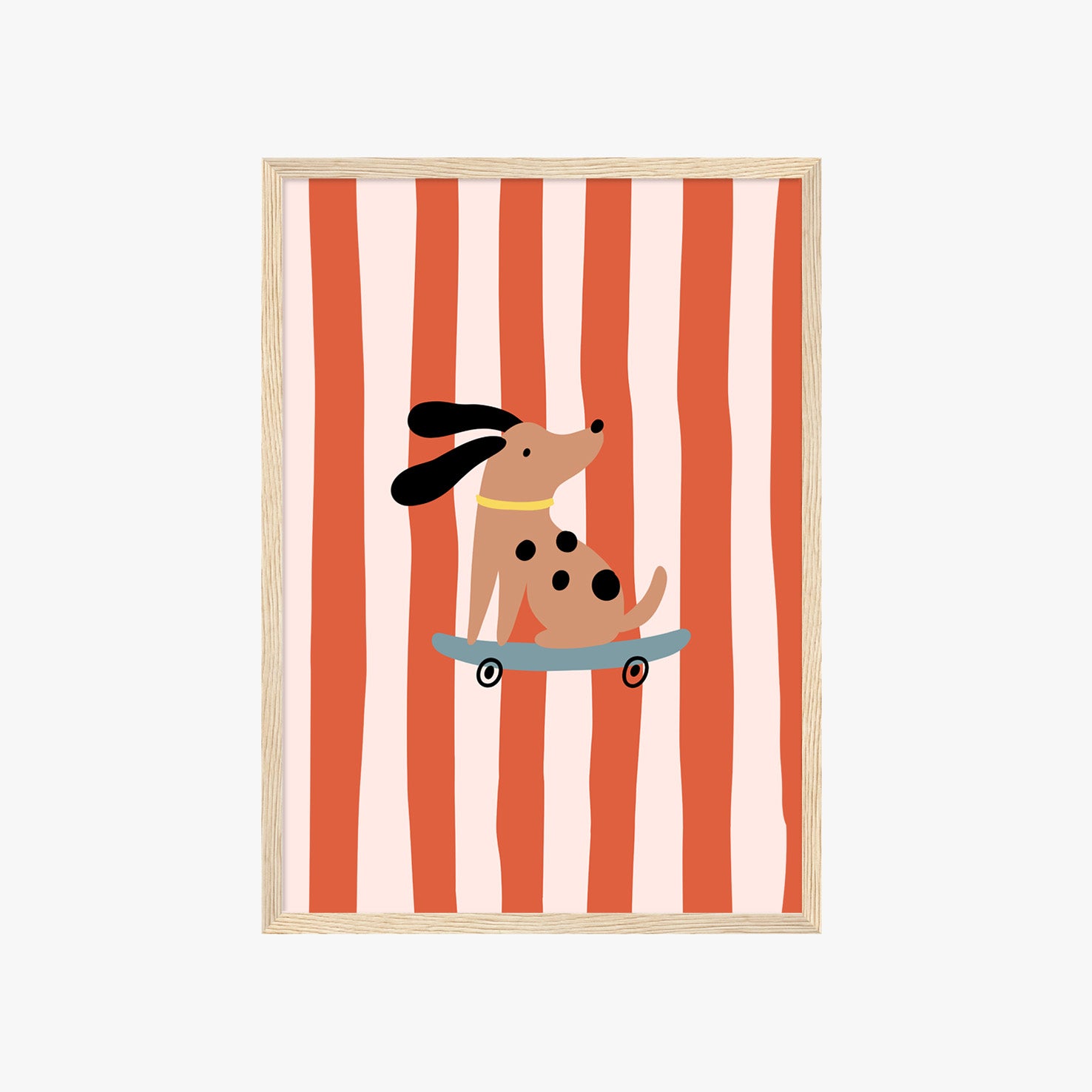 Aesthetic Kinderposter mit süßem Hund auf Skateboard und warmen Farben – kreative Wanddeko für moderne Kinderzimmer