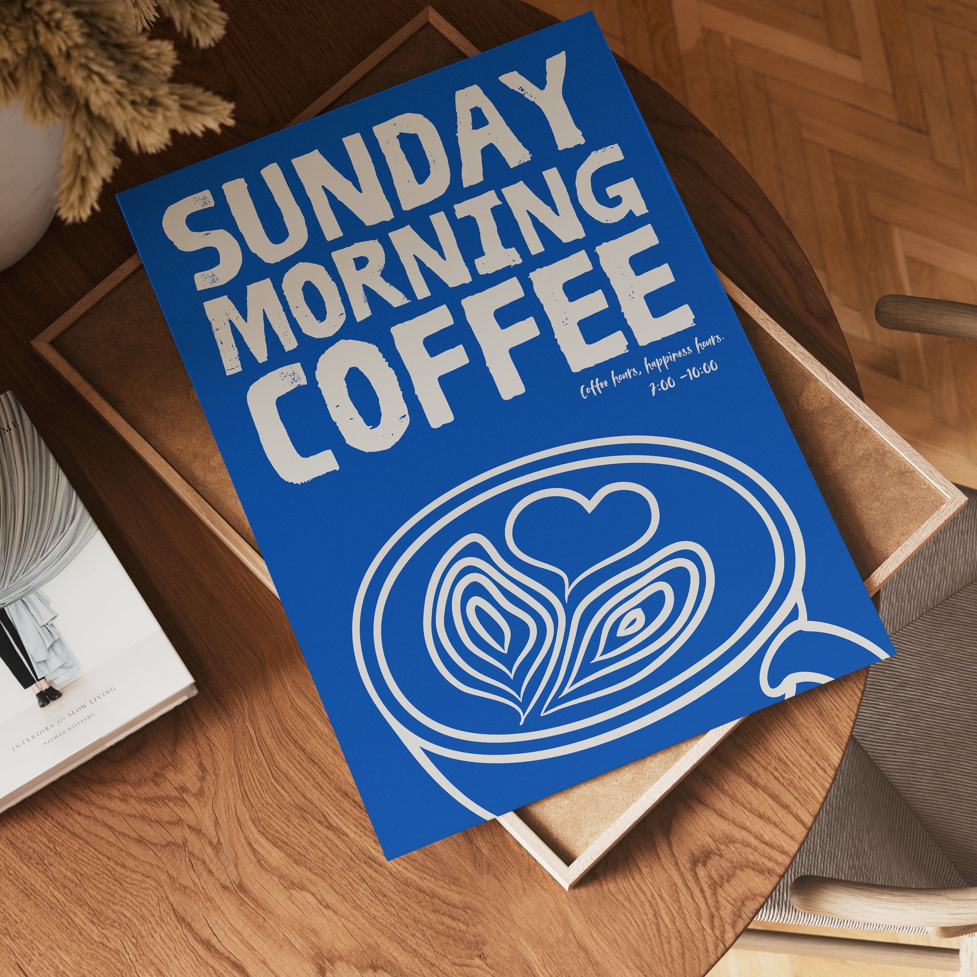 Blue Sunday Morning Coffee Poster | Minimalist Coffee Art Print | Modern Wall Decor | Gift for Coffee Lovers