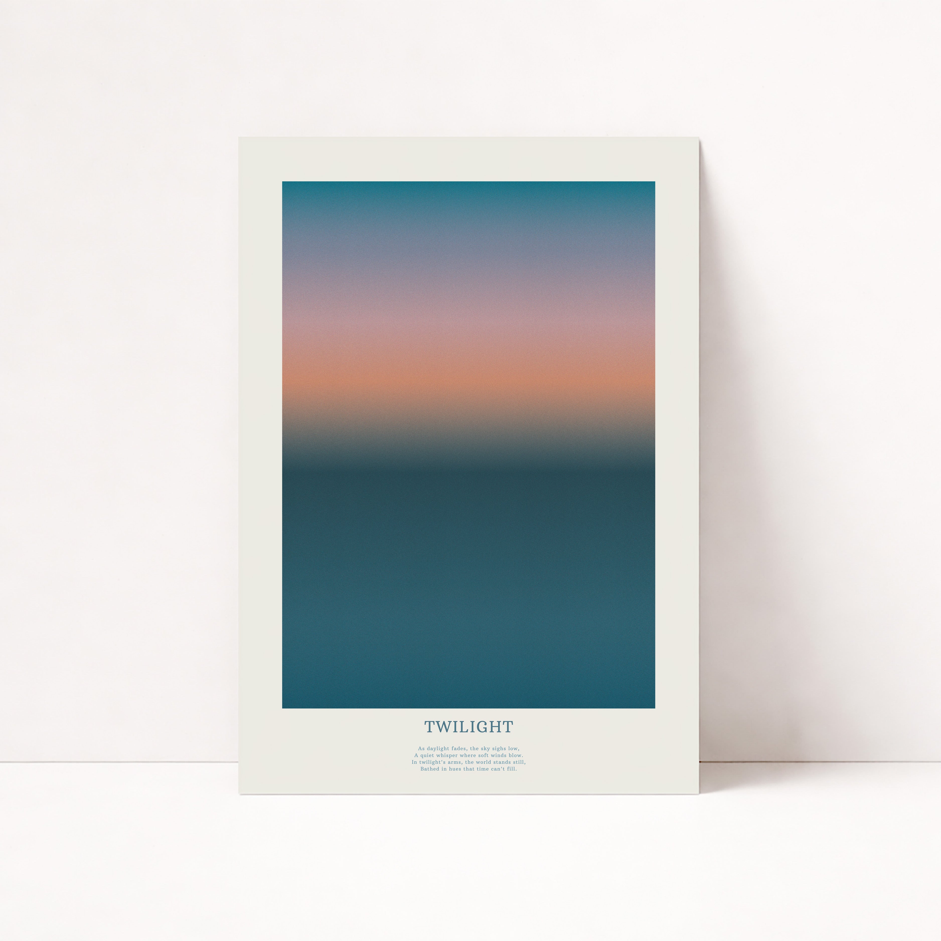 Minimalistisches Twilight Farbverlauf Poster mit sanftem Übergang von Blau zu Orange – moderne Wanddeko für Wohnzimmer
Abstraktes Sonnenuntergang Poster mit weichen Farbverläufen – ästhetische Wandkunst für stilvolle Räume
Gradient Himmel Poster im skandinavischen Stil – ruhige Wanddeko für Schlafzimmer und Büro
Modernes Farbverlauf Poster in warmen und kühlen Tönen – minimalistische Wandkunst
Twilight Sky Poster mit sanften Farbverläufen – zeitlose moderne Wanddeko