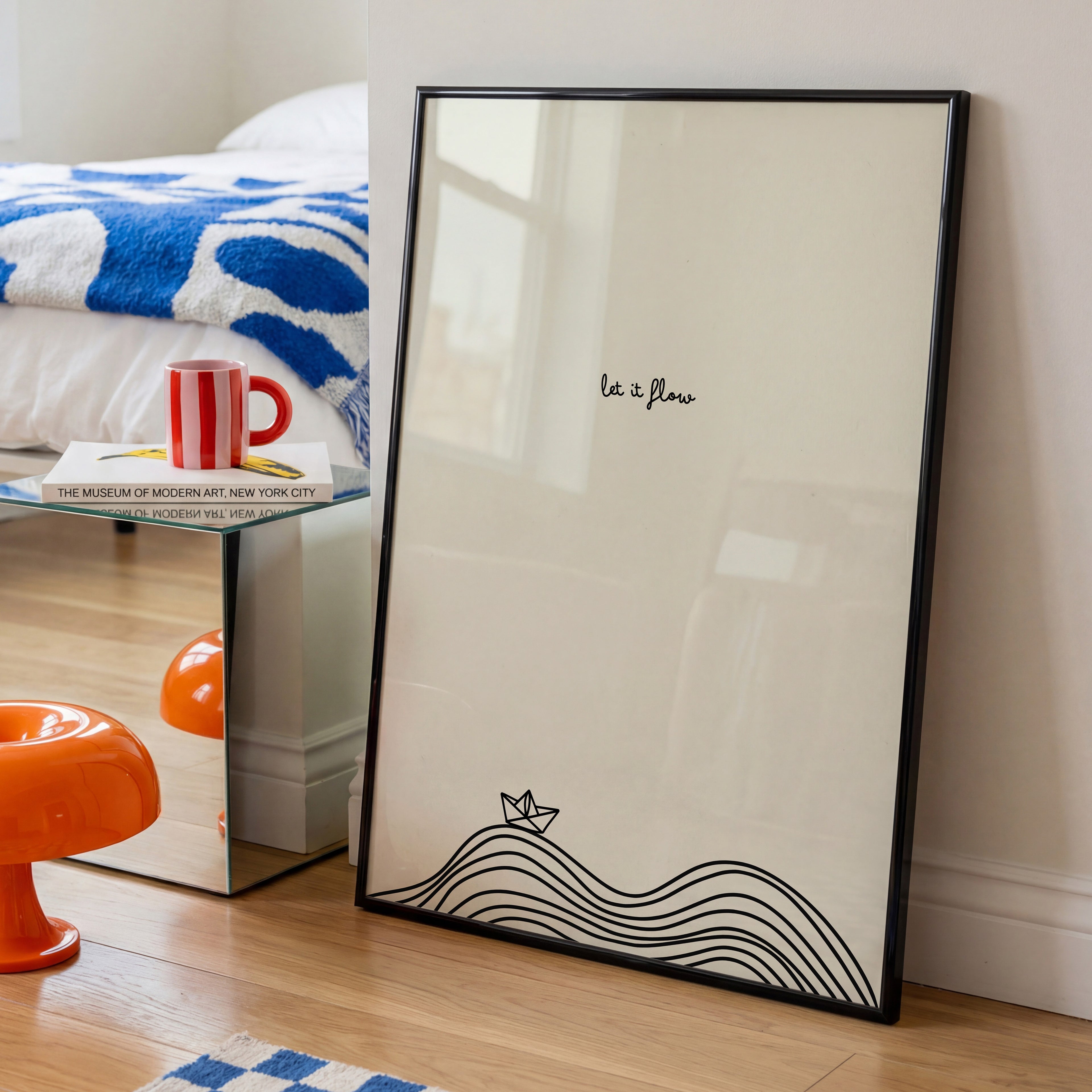 Minimalistisches Let it Flow Poster mit Line Art Wellen – moderne Wanddeko für Wohnzimmer

Schwarz weißes Typografie Poster mit Let it Flow Schriftzug – stilvolle Wandkunst für Büro