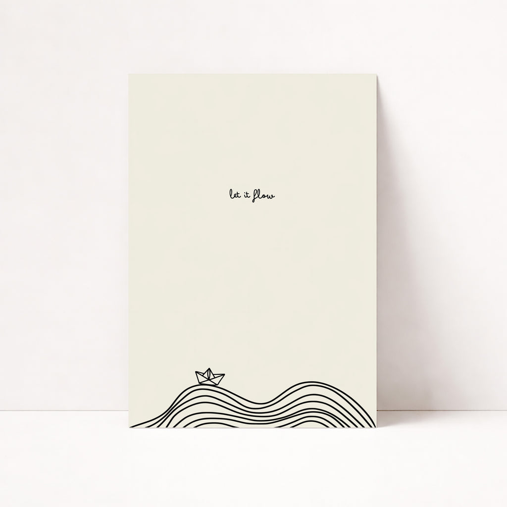 Minimalistisches Let it Flow Poster mit Line Art Wellen – moderne Wanddeko für Wohnzimmer

Schwarz weißes Typografie Poster mit Let it Flow Schriftzug – stilvolle Wandkunst für Büro