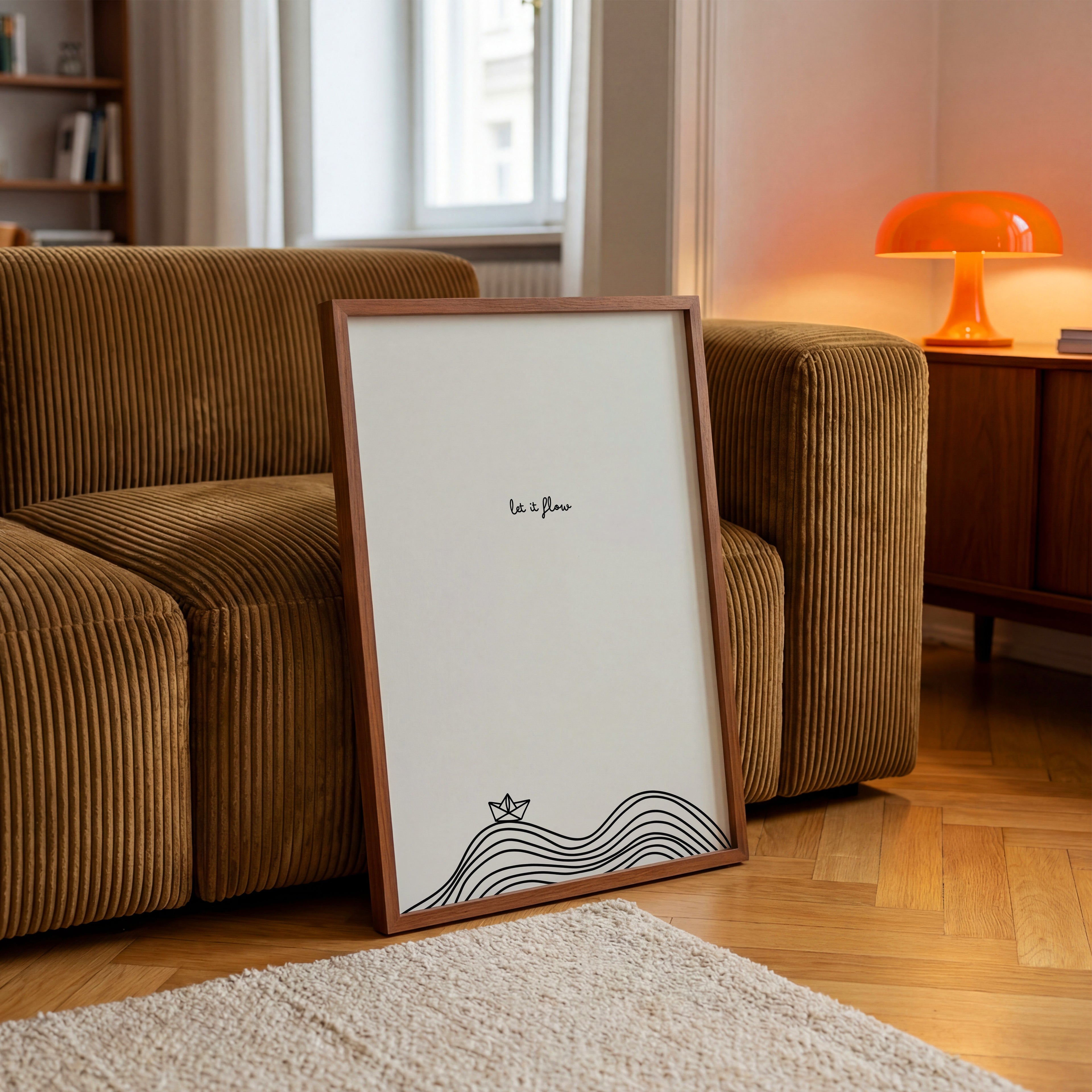 Minimalistisches Let it Flow Poster mit Line Art Wellen – moderne Wanddeko für Wohnzimmer

Schwarz weißes Typografie Poster mit Let it Flow Schriftzug – stilvolle Wandkunst für Büro