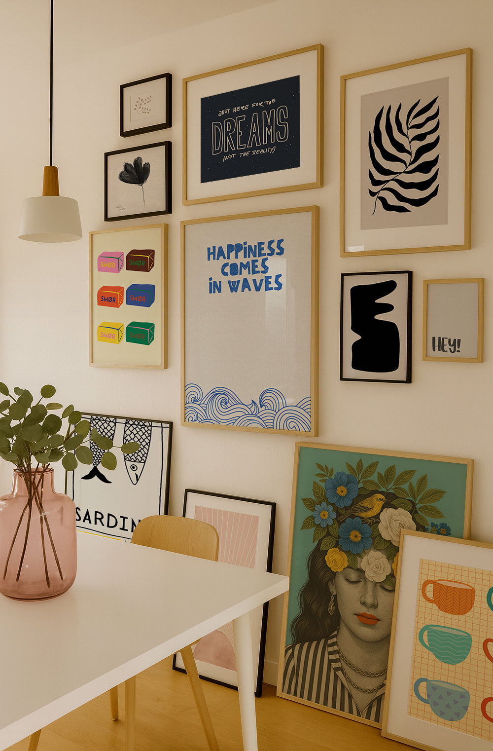 HAPPINESS COMES IN WAVES POSTER