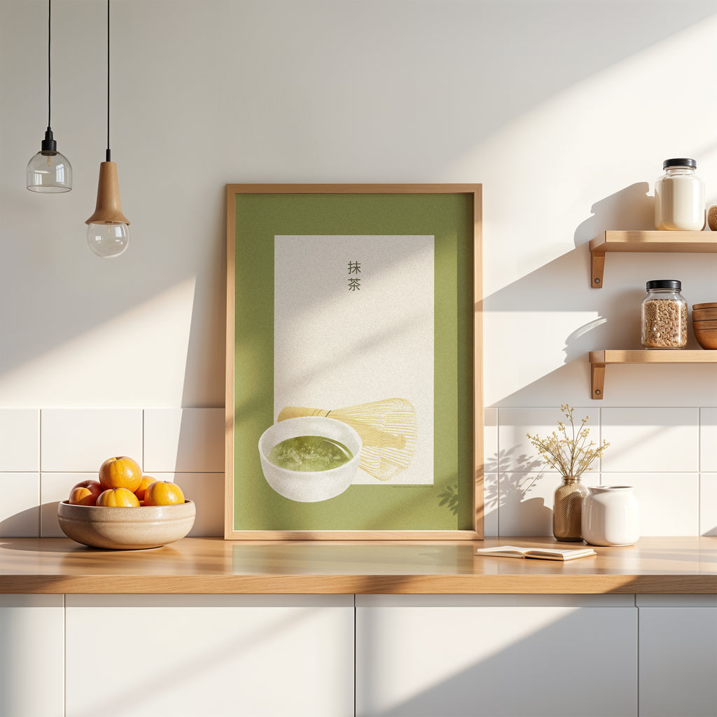Matcha Poster im Japandi Stil mit Schale und Bambusbesen auf grünem Hintergrund
Minimalistisches Matcha Wandbild mit japanischen Schriftzeichen und Teeschale
Japandi Kunstdruck mit Matcha Schale und Chasen im sanften Salbeigrün
Modernes Matcha Poster für Küche und Wohnzimmer im Zen Design
Ästhetisches Tee Poster mit Matcha und Bambusbesen Illustration
Skandinavisch inspiriertes Matcha Wandbild mit minimalistischer Gestaltung
Zen Matcha Kunstdruck mit japanischer Typografie und Naturtönen
Minimal Art Poster 