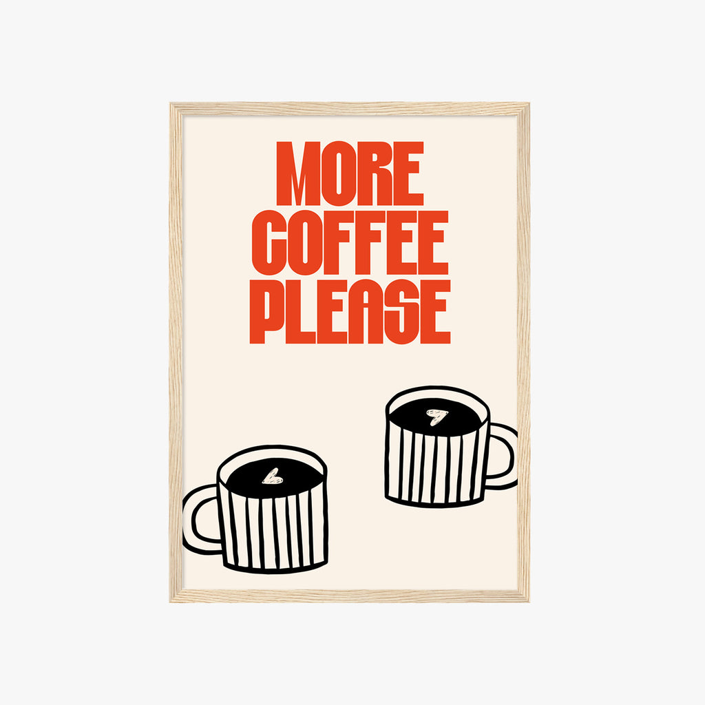 Retro Coffee Poster mit Schriftzug More Coffee Please – stilvolle Wanddeko für Kaffeeliebhaber