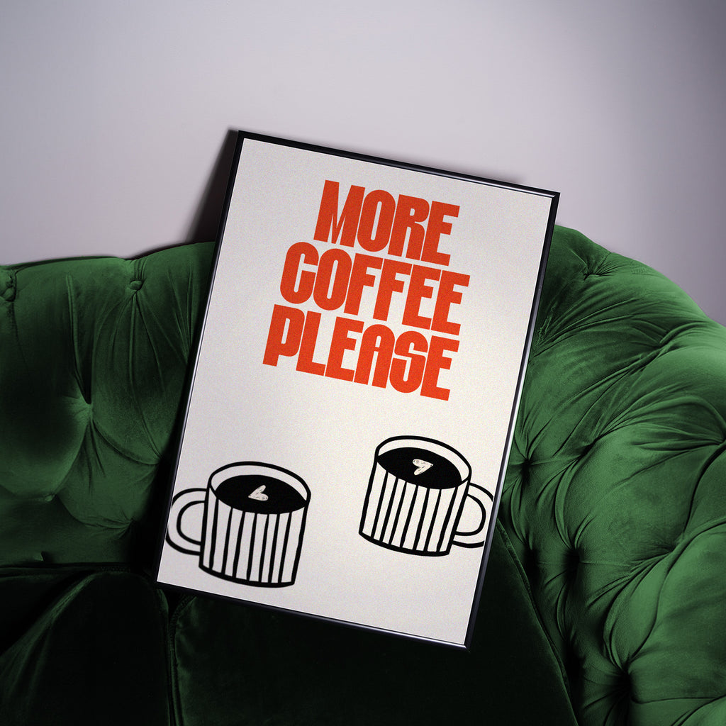 Modernes Kaffee Poster mit zwei Tassen Illustrationen und Statement Quote – perfekte Küchendeko