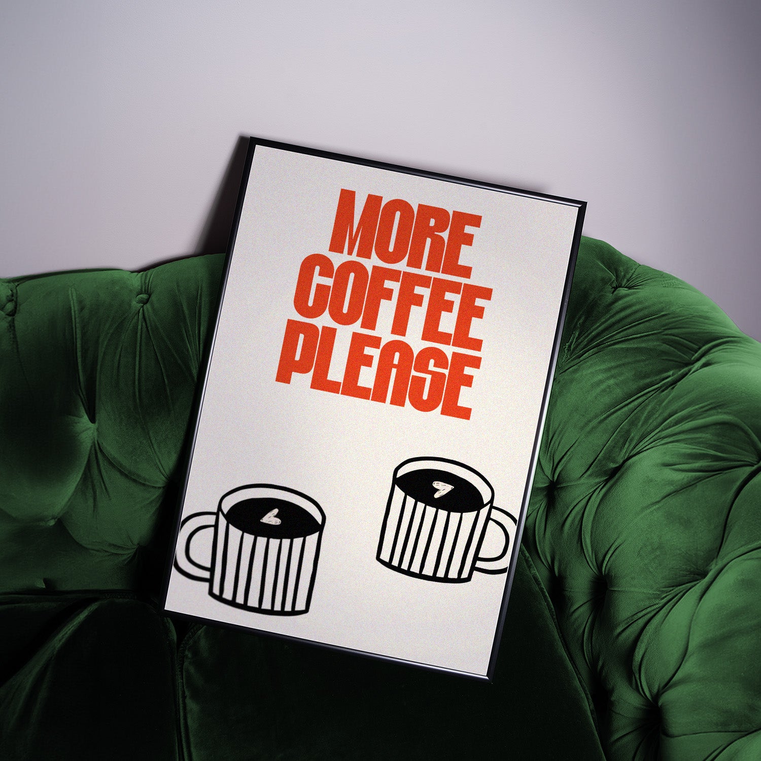 Modernes Kaffee Poster mit zwei Tassen Illustrationen und Statement Quote – perfekte Küchendeko