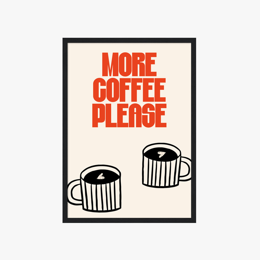 Retro Coffee Poster mit Schriftzug More Coffee Please – stilvolle Wanddeko für Kaffeeliebhaber