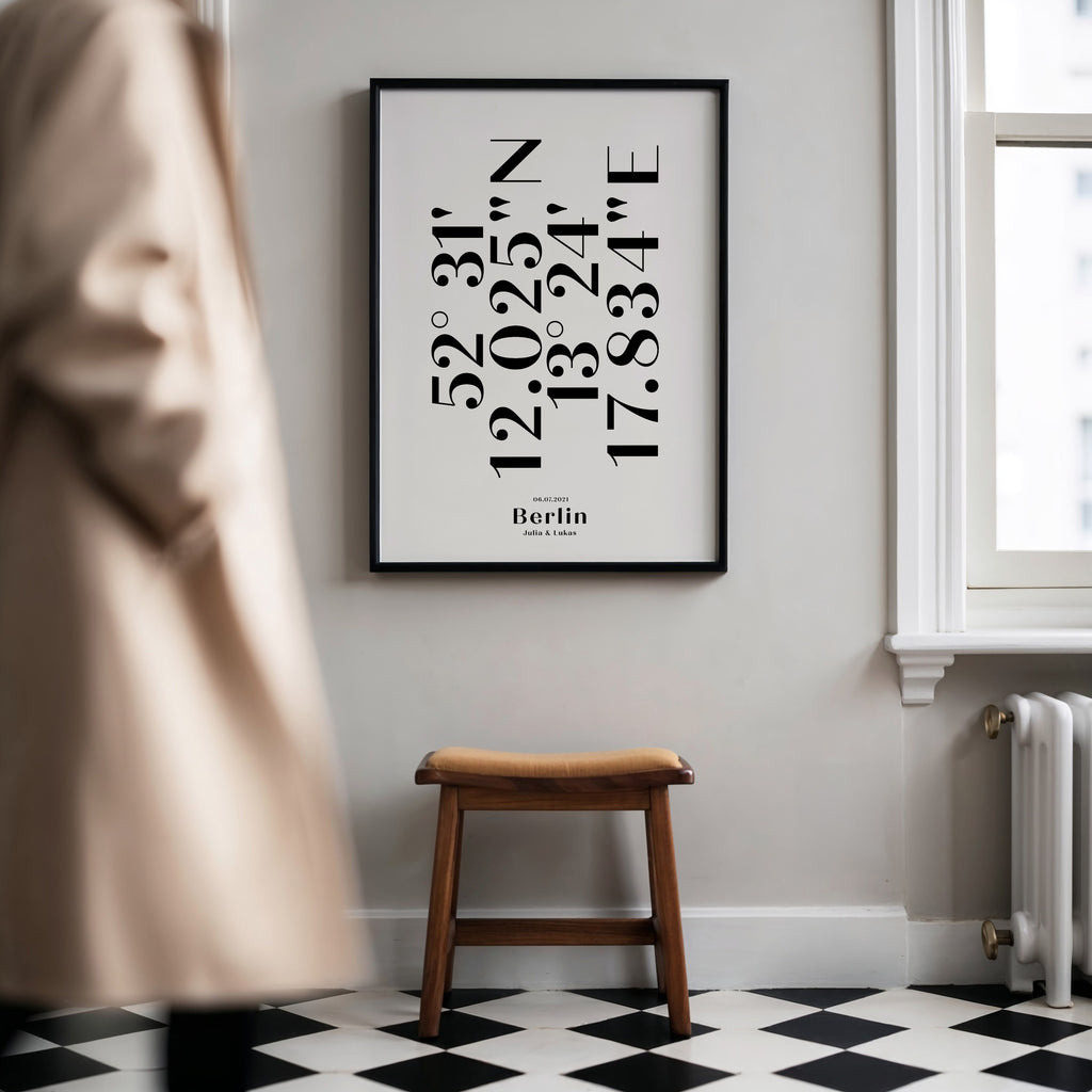 PERSONALISIERTES KOORDINATEN & DATUM POSTER