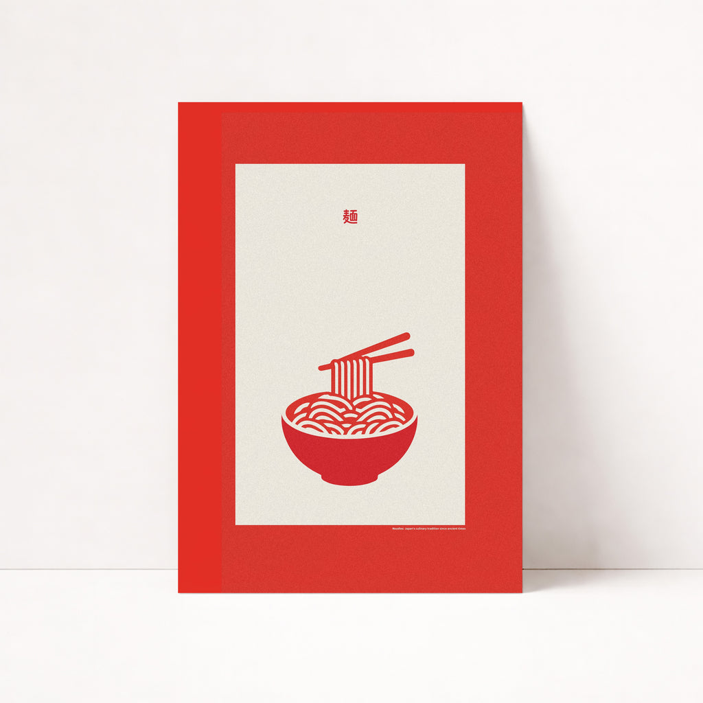 Minimalistisches Ramen Poster im Japan Stil mit roter Nudel-Schale – moderne Wanddeko für Küche oder Esszimmer im Retro Look