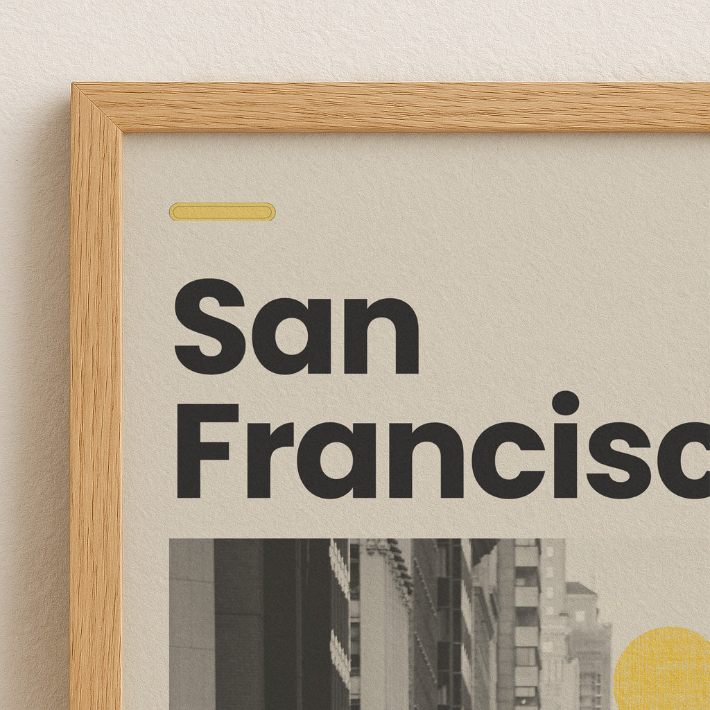 San Francisco Wanddeko im Retro-Look für Wohnzimmer oder Büro

Urbanes City Poster mit Hochhäusern und klassischer Cable Car in SF

Modernes USA Reise Poster mit minimalistischem Layout

San Francisco Kunstdruck im skandinavischen Stil mit Typografie