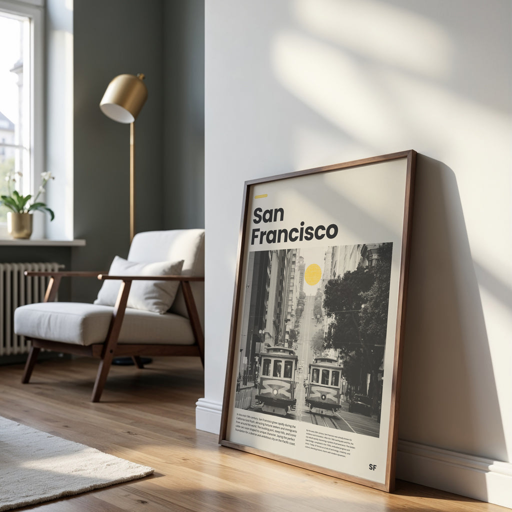 Modernes Wandbild San Francisco mit urbaner Straßenansicht im Vintage-Stil