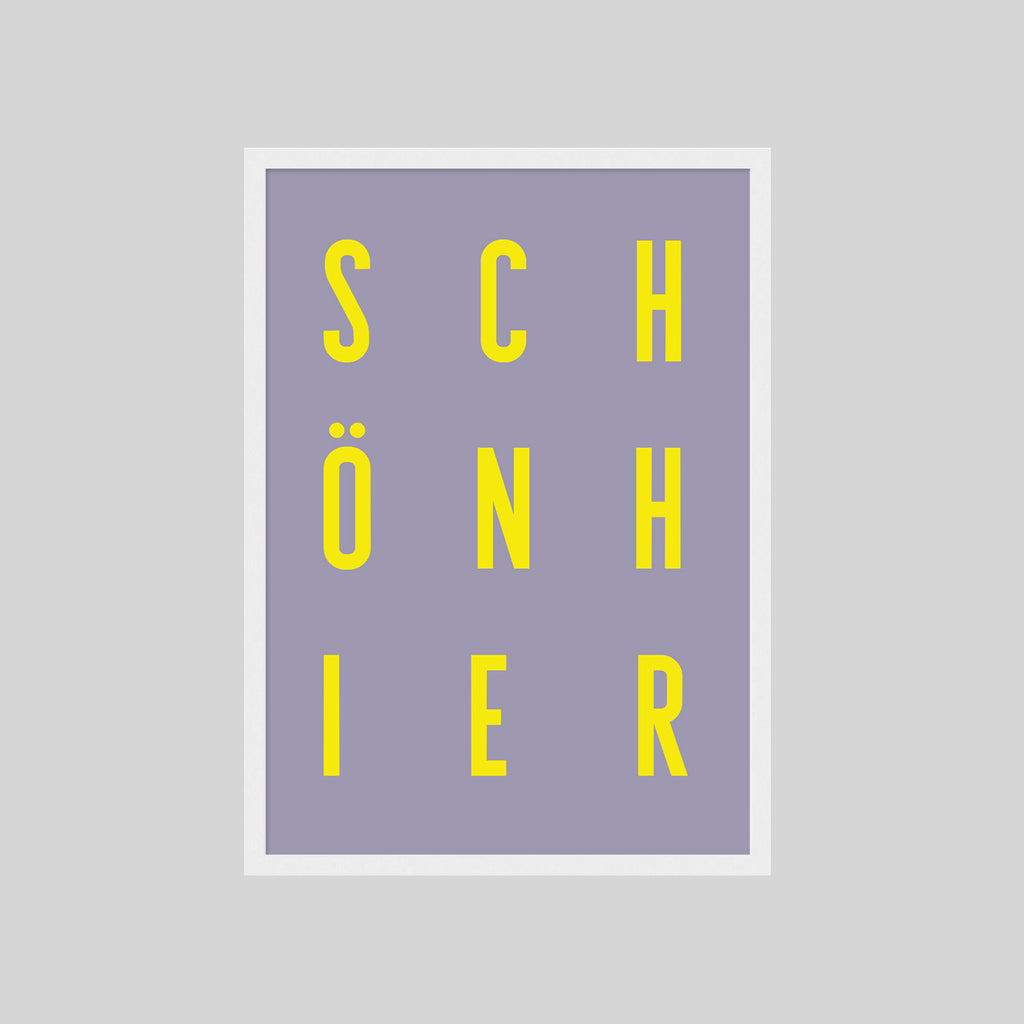 Minimalistisches Schöner Typografie Poster in Gelb und Lila – moderne Wanddeko für Wohnzimmer
