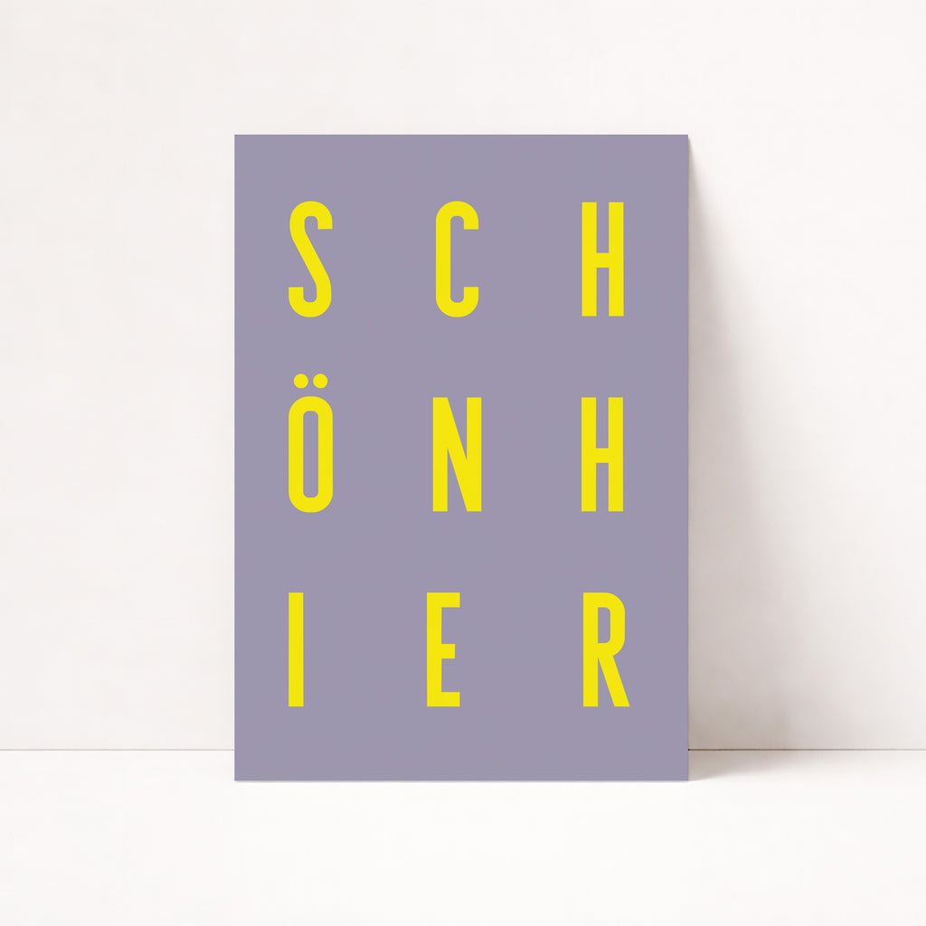 Minimalistisches Schöner Typografie Poster in Gelb und Lila – moderne Wanddeko für Wohnzimmer
