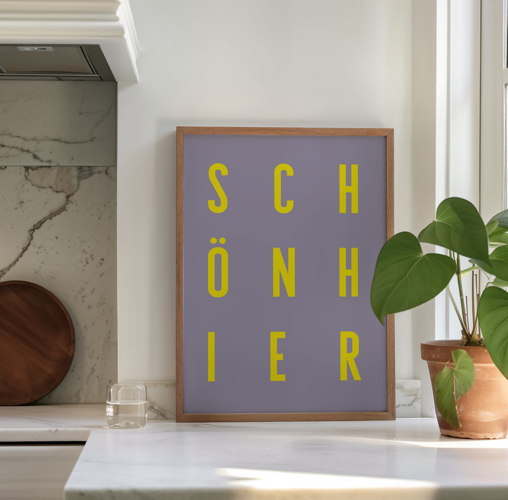 Minimalistisches Wandbild mit Schriftzug Schöner – cleanes Design für modernes Interior
