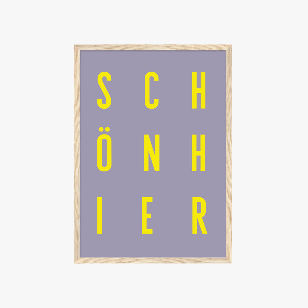 Minimalistisches Schöner Typografie Poster in Gelb und Lila – moderne Wanddeko für Wohnzimmer
