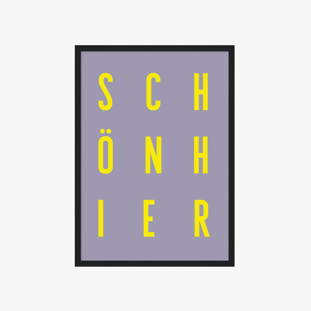 Minimalistisches Schöner Typografie Poster in Gelb und Lila – moderne Wanddeko für Wohnzimmer
