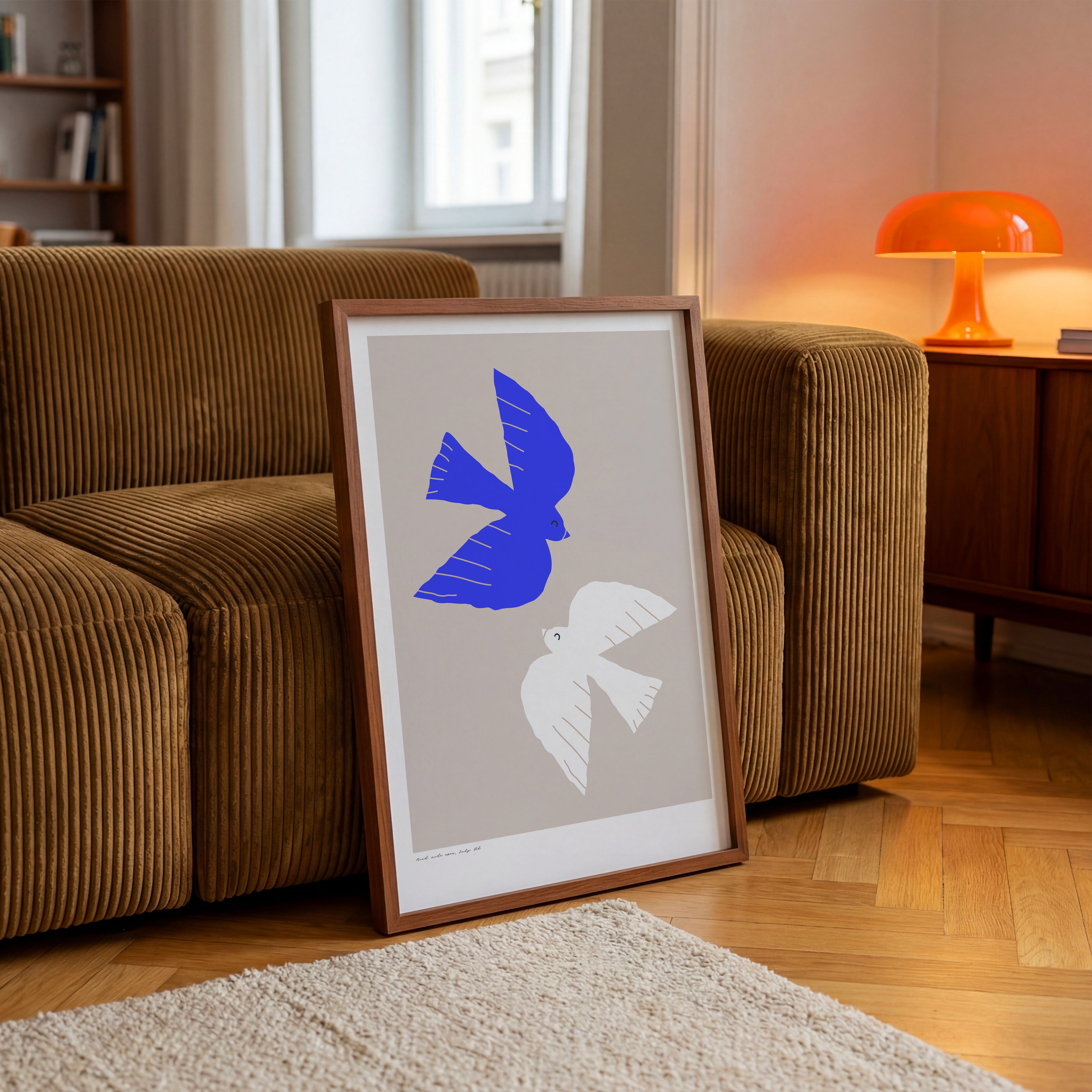Skandinavisches Vogel Wandbild in Blau – ruhige und stilvolle Poster Kunst