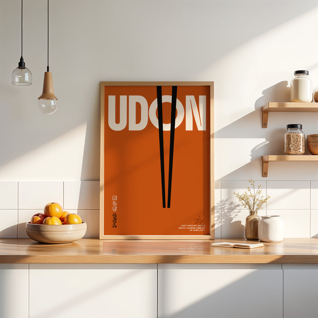Udon Poster
Hol dir moderne Food-Ästhetik nach Hause – minimalistisch inszenierte Typografie, inspiriert von japanischer Esskultur, bringt Ruhe, Stil und eine klare Formsprache an deine Wand, wodurch dein Raum sofort strukturierter und zugleich lebendiger wirkt, ob im Wohnzimmer, Büro oder in der Küche, der Print setzt einen ausdrucksstarken, aber dezenten Akzent.