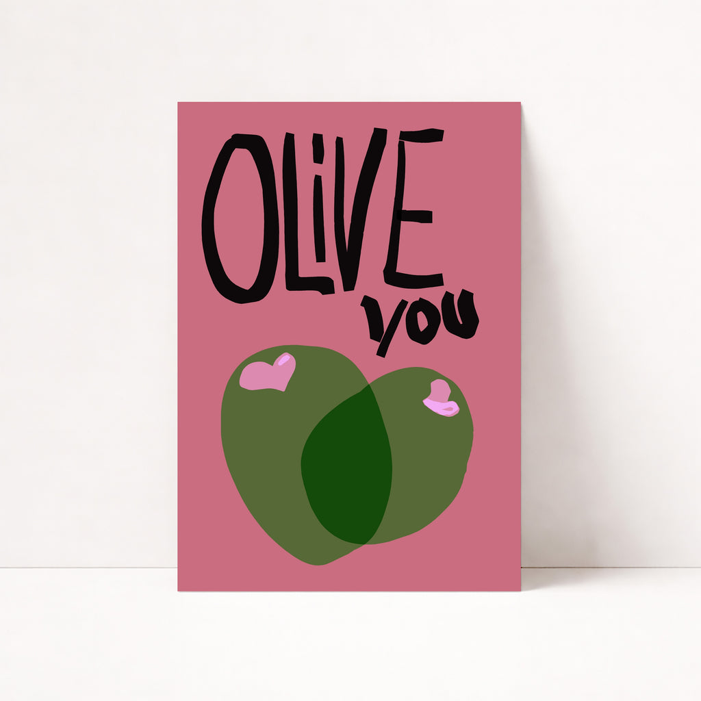 Retro Oliven Poster mit Schriftzug „Olive you“ – moderne Wanddeko für Küche oder Wohnzimmer
