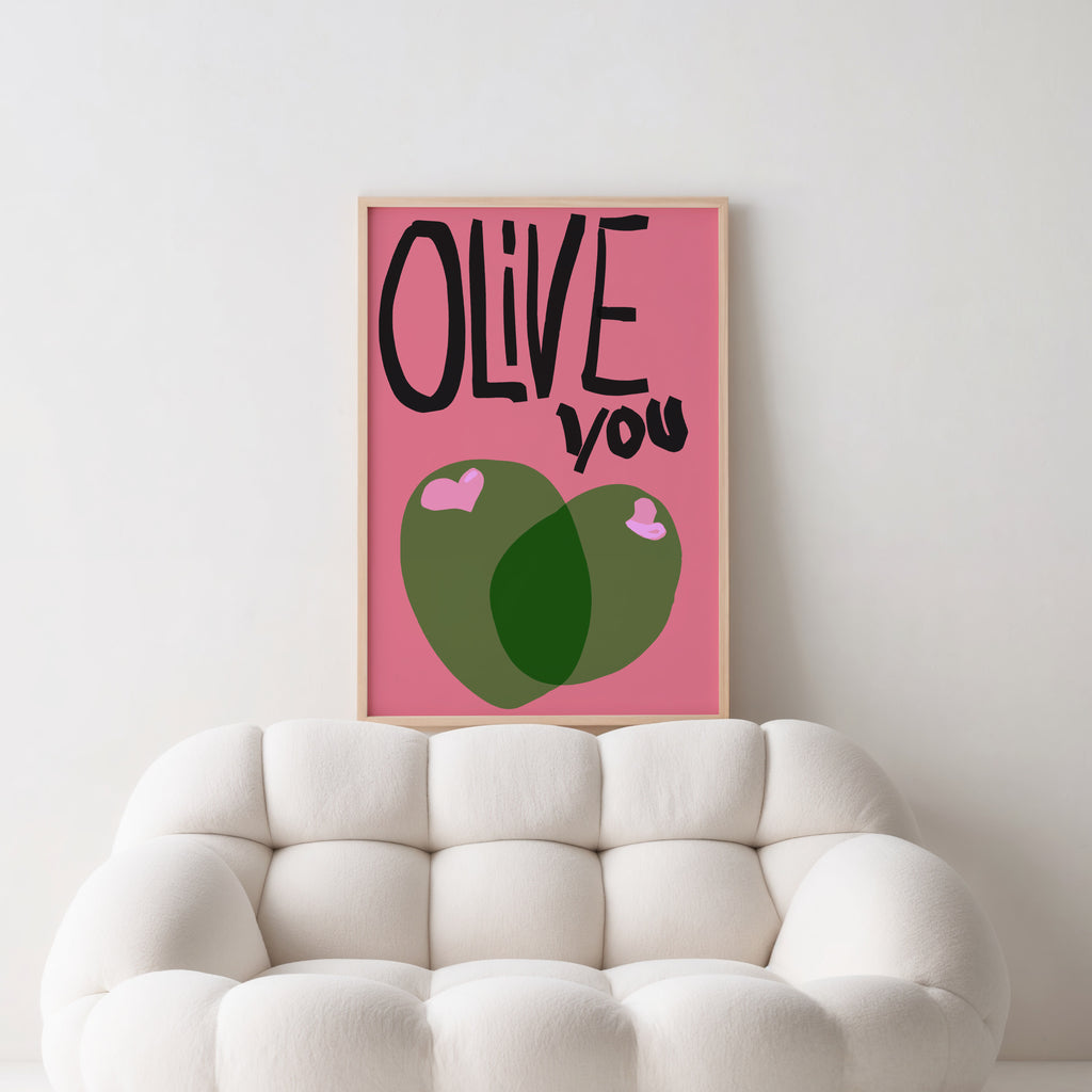 Typografie Poster mit Oliven Motiv im Retro Stil – ästhetische Küchen Deko
