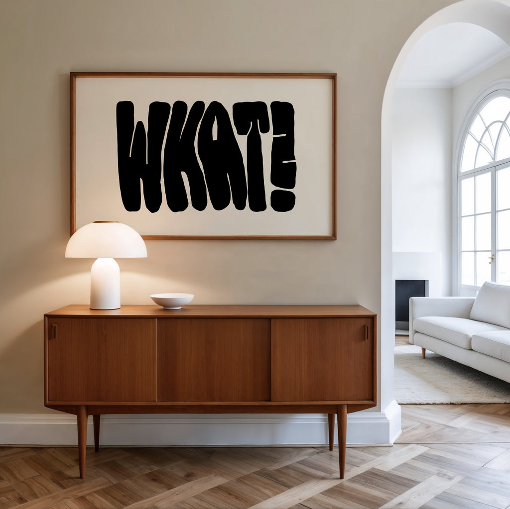 Minimalistisches Typografie Poster mit großem schwarzem What Schriftzug auf hellem Hintergrund – moderne Wanddeko für Wohnzimmer

Bold Typography Poster mit ausdrucksstarker schwarzer Typografie im minimalistischen Design – modernes Statement Wandbild für Büro