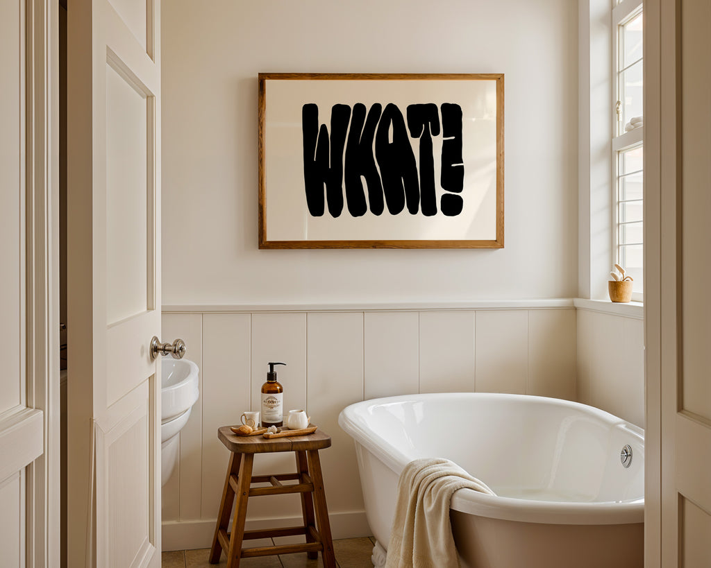 Minimalistisches Typografie Poster mit großem schwarzem What Schriftzug auf hellem Hintergrund – moderne Wanddeko für Wohnzimmer

Bold Typography Poster mit ausdrucksstarker schwarzer Typografie im minimalistischen Design – modernes Statement Wandbild für Büro