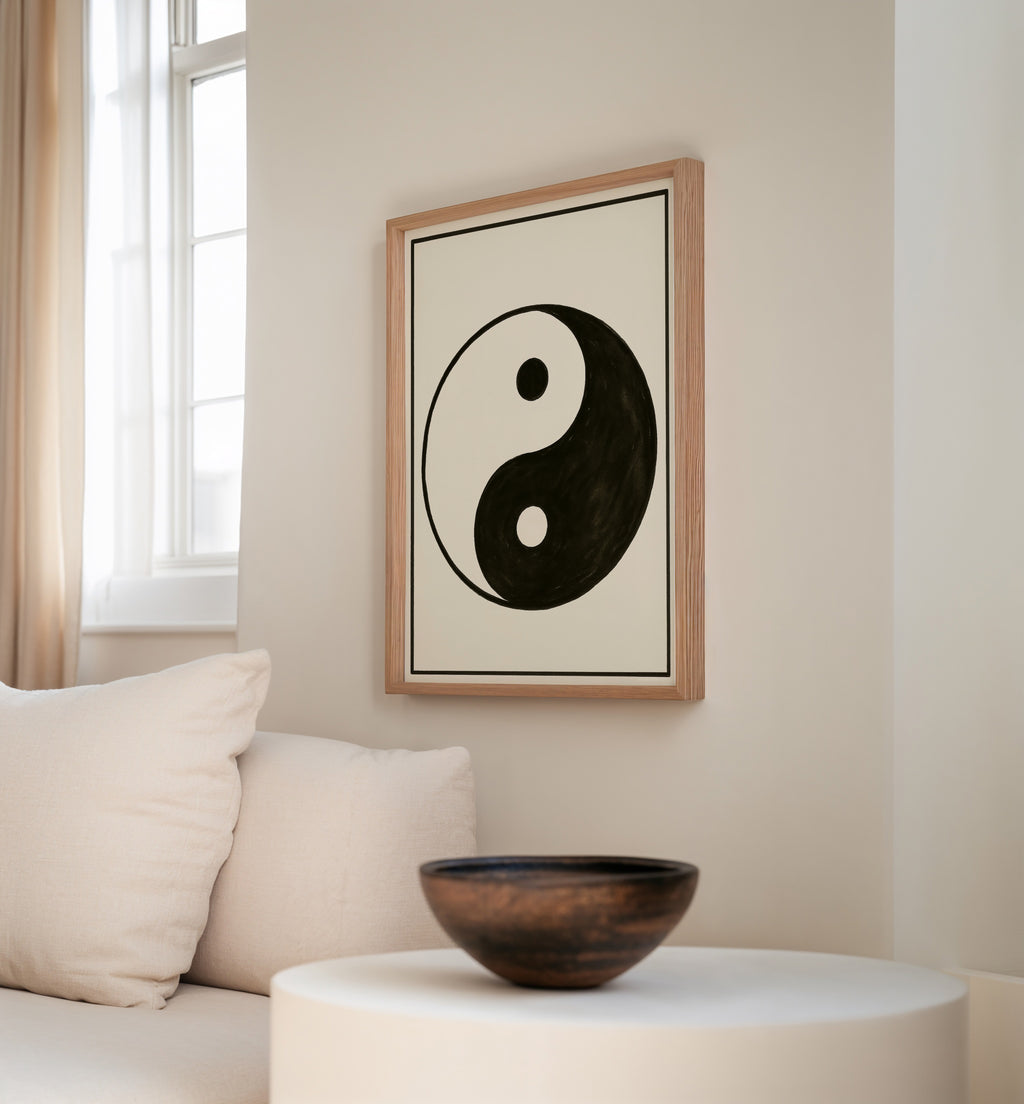 Schwarz Weiß Yin Yang Kunstdruck im minimalistischen Design – ästhetische Wanddeko
