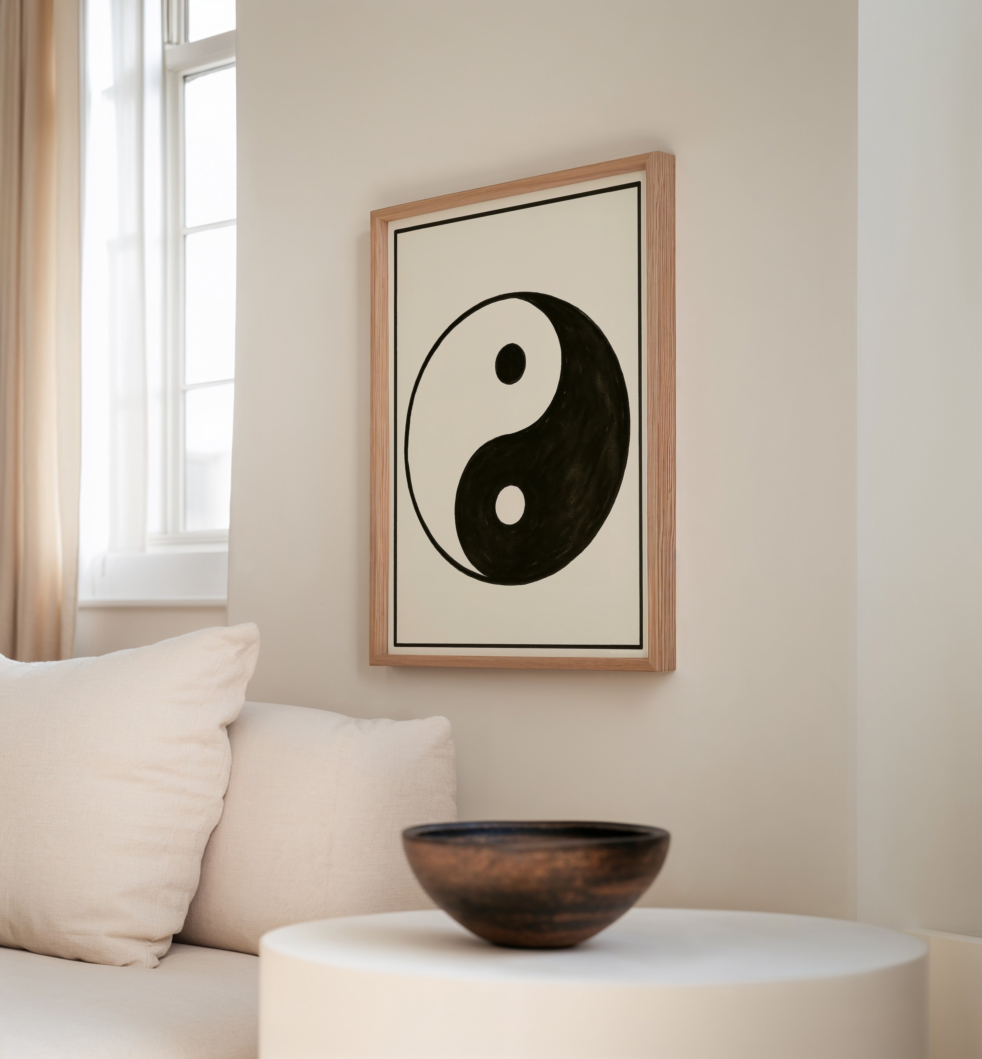 Schwarz Weiß Yin Yang Kunstdruck im minimalistischen Design – ästhetische Wanddeko
