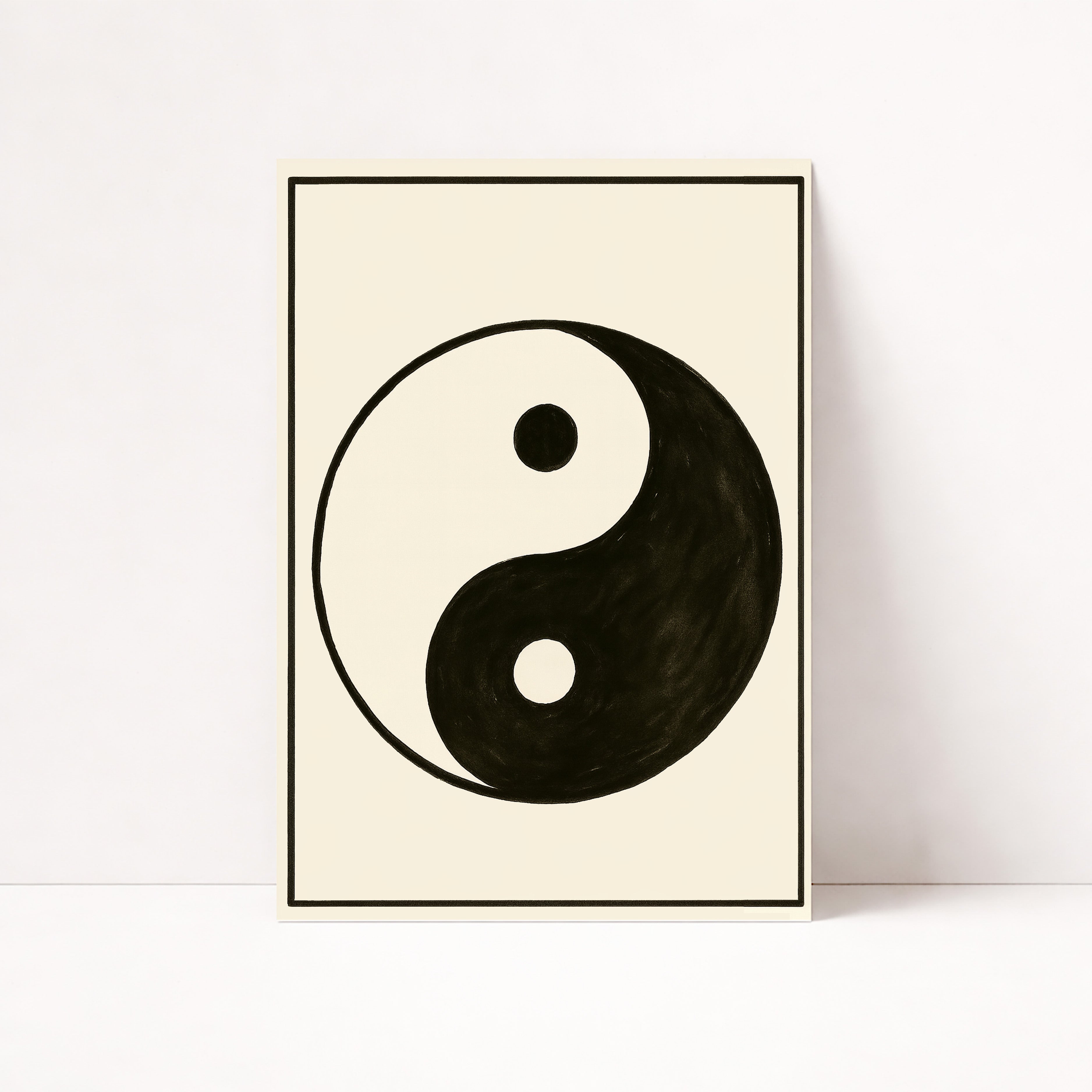 Minimalistisches Yin Yang Poster in Schwarz Weiß – moderne Wanddeko für Wohnzimmer
