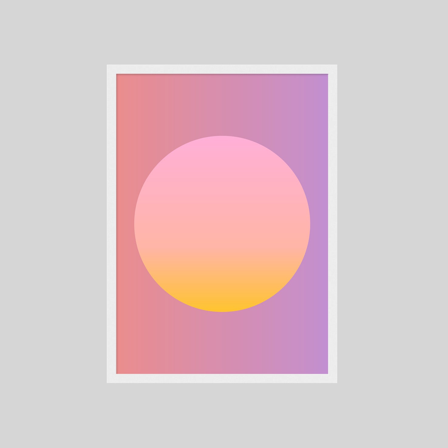 Minimalistisches Sunset Gradient Circle Poster mit sanften Pastellfarben als moderne Wanddeko fürs Wohnzimmer

Abstraktes Farbverlauf Poster mit Kreisdesign in Rosa, Gelb und Lavendel für skandinavisches Interior Design