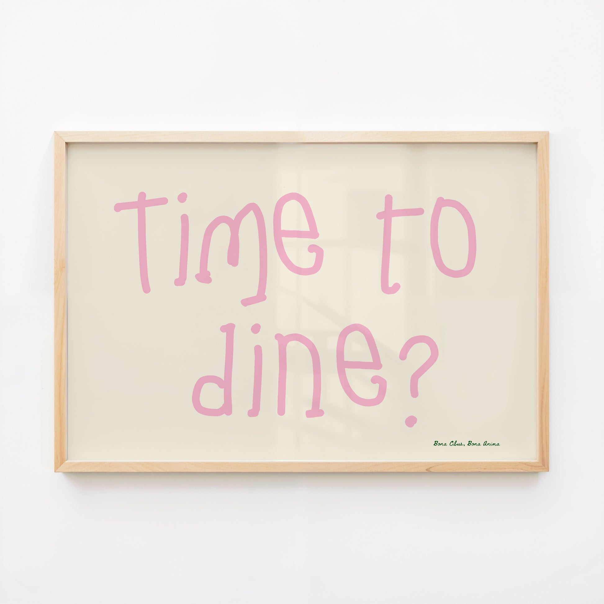 Time to Dine Poster | "Bona Cibus, Bona Anima" - Handwritten Typography | Beige And Pink  | Kitchen Decor | Foodie Gift | Digitaler Download