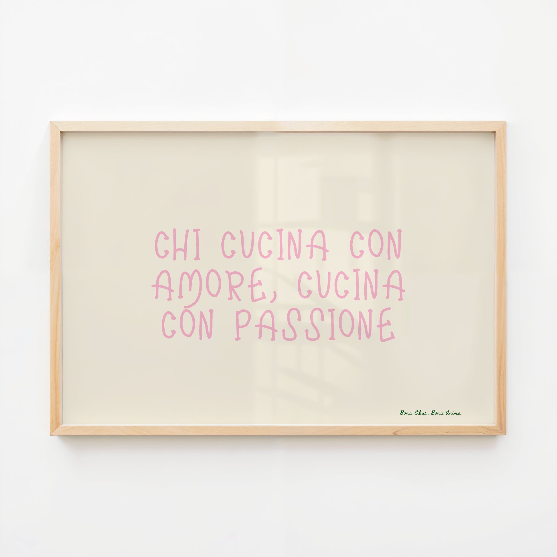 Chi Cucina Con Amore, Cucina Con Passione Poster| Handwritten Typography | Beige And Pink  | Kitchen Decor | Foodie Gift