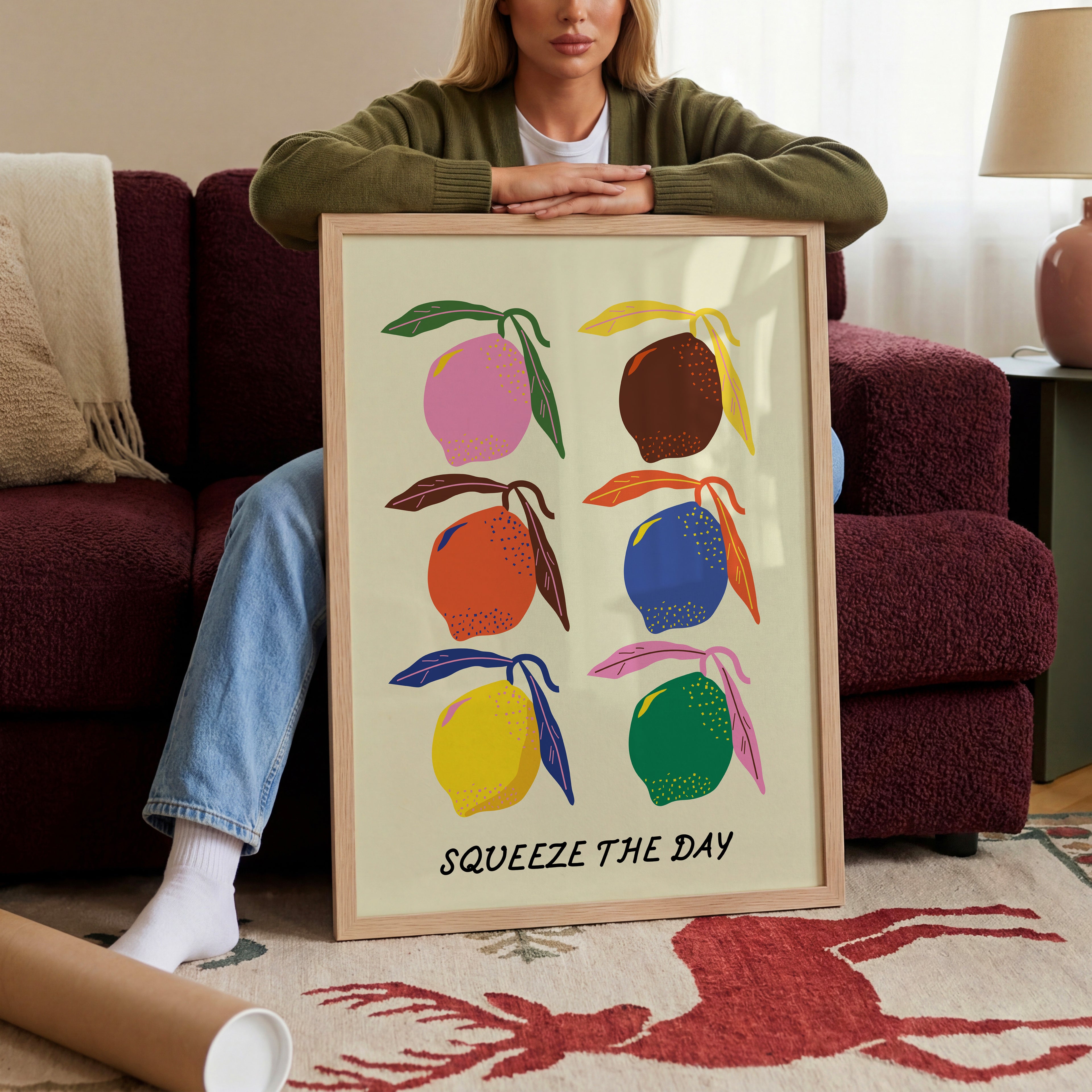Aesthetic Fruit Poster mit poppiger Zitronen Illustration und inspirierendem Spruch – frische Interior Wanddeko

Grafisches Zitronen Wandbild mit bunten Farben und modernem Retro Look – kreative Wandkunst für Küche oder Essbereich