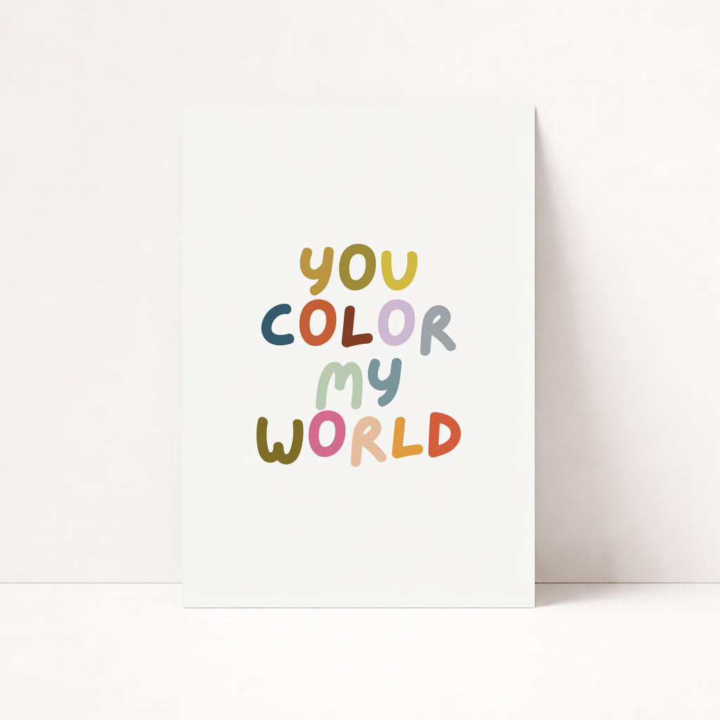 Modernes Wandbild mit You Color My World Typografie in Pastellfarben für Kinderzimmer oder Schlafzimmer
